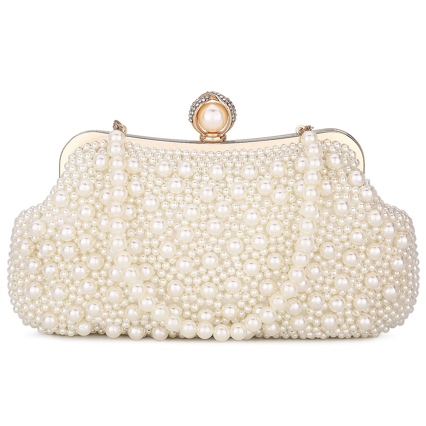 UBORSE Women Pearl Clutch Bag Noble Crystal Beaded Evening Bag Wedding Clutch with Pearl Chain