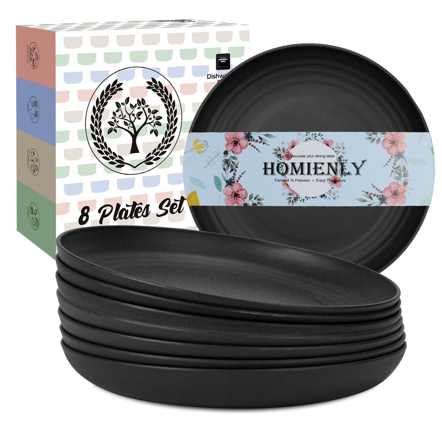 Homienly Wheat Straw Dinner Plates – Unbreakable set of 8