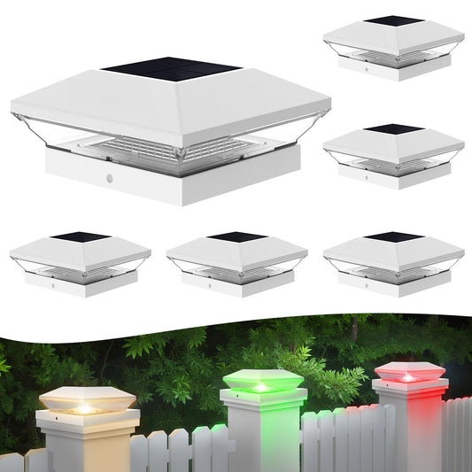 T-SUN Solar Post Cap Lights, 6 Pack – Warm & Cool White, Waterproof, Fits 4x4/5x5/6x6 Posts