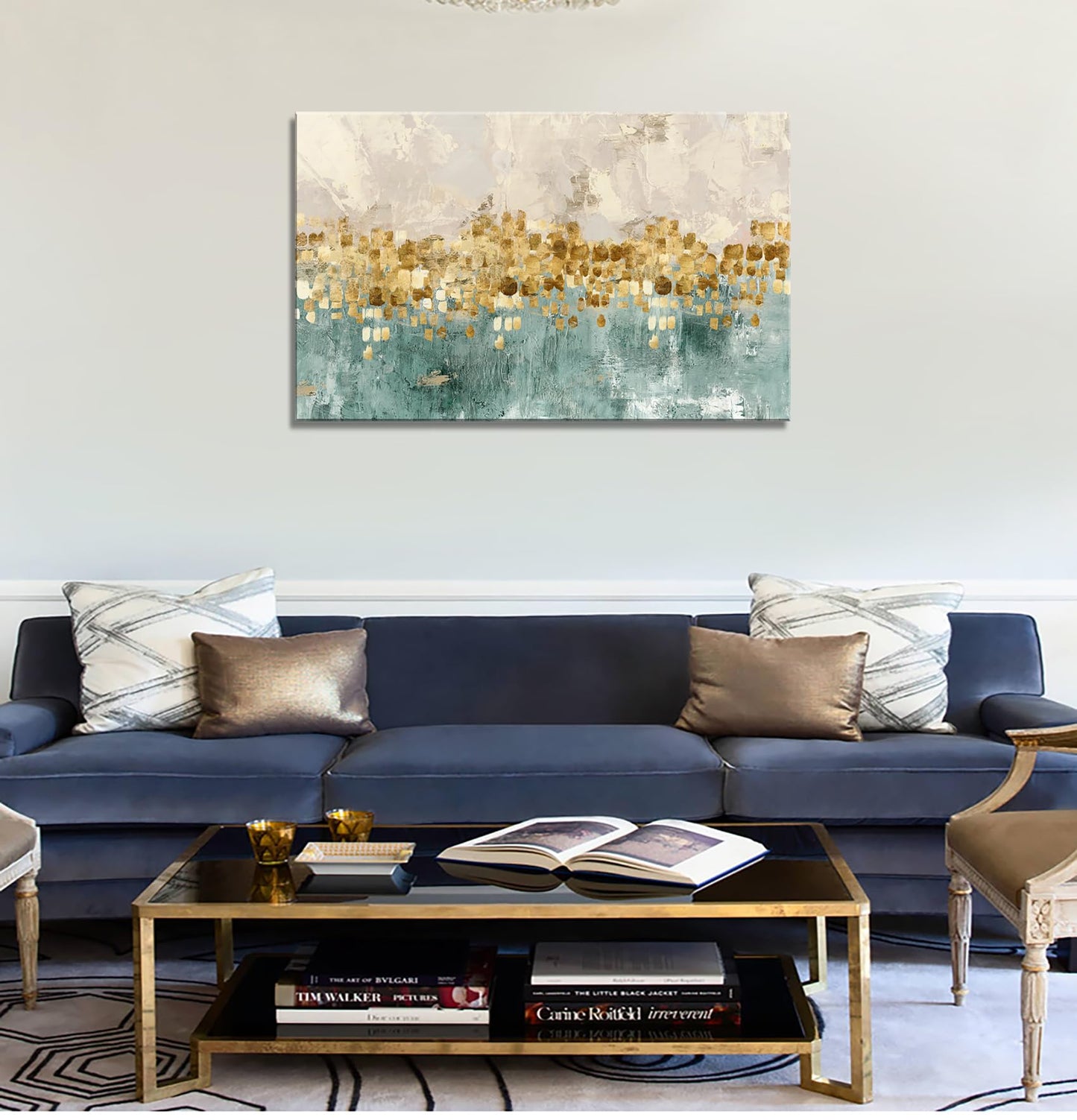 DZL Art A74675 Gold Abstract Painting Modern Decor Wall Art Gold Canvas Gray Painting Contemporary Decor Gray Abstract Canvas Living Room Art Painting