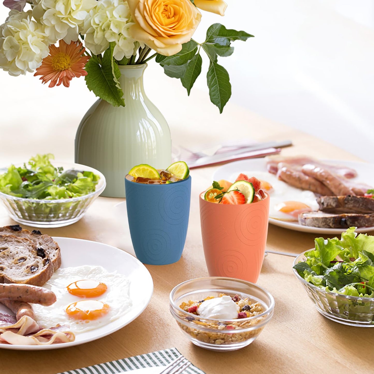 Homienly Wheat Straw Cups – Reusable, Unbreakable, Tumblers, Stackable & Dishwasher Safe