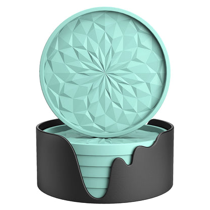 Silicone Coasters with Holder – 6-Pack, Thickened Non-Slip Deep Tray Drink Coasters