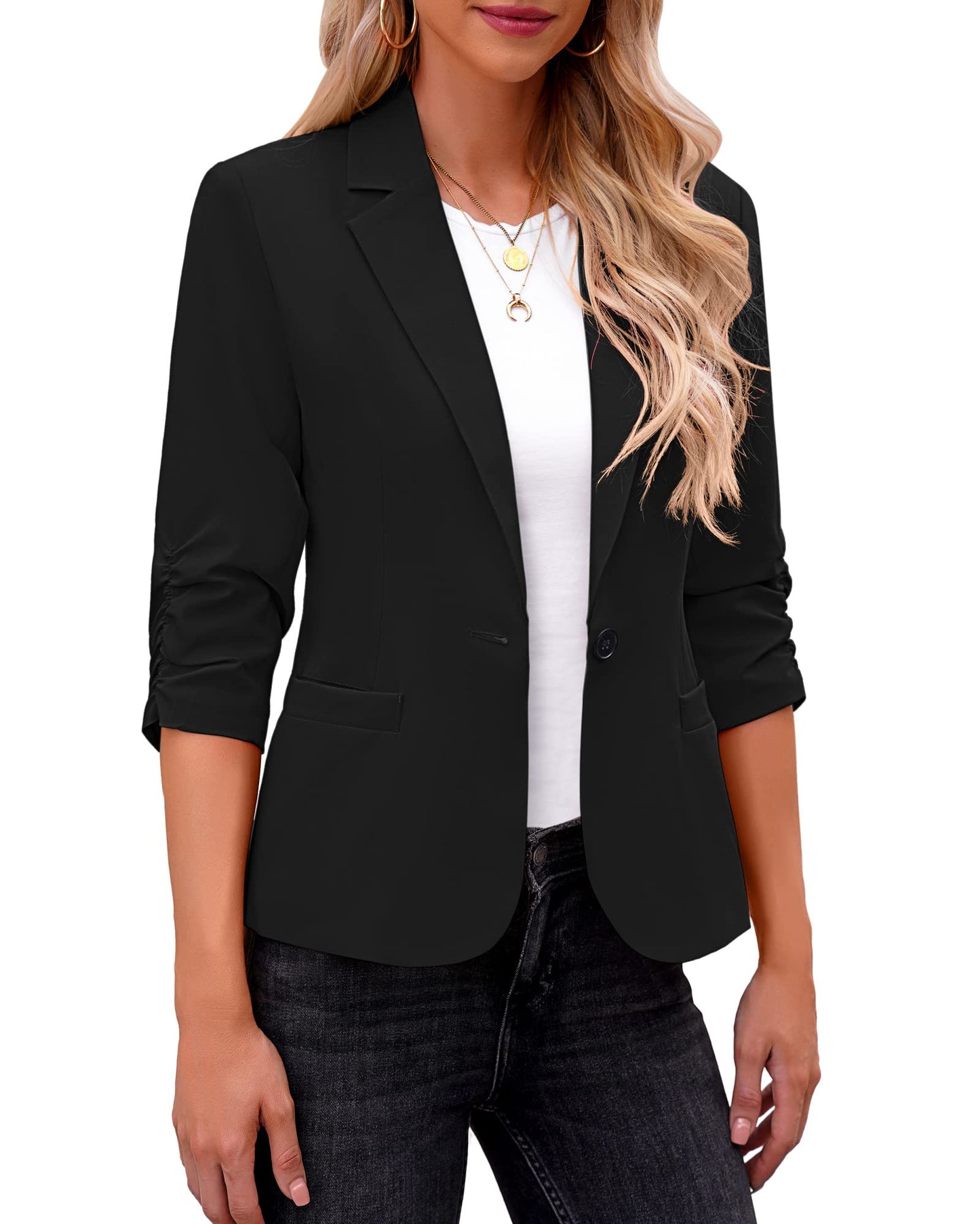 LookbookStore Blazer für Damen Anzugjacken Eleganter Blazer mit 3/4-Ärmeln Business-Casual-Outfits für die Arbeit