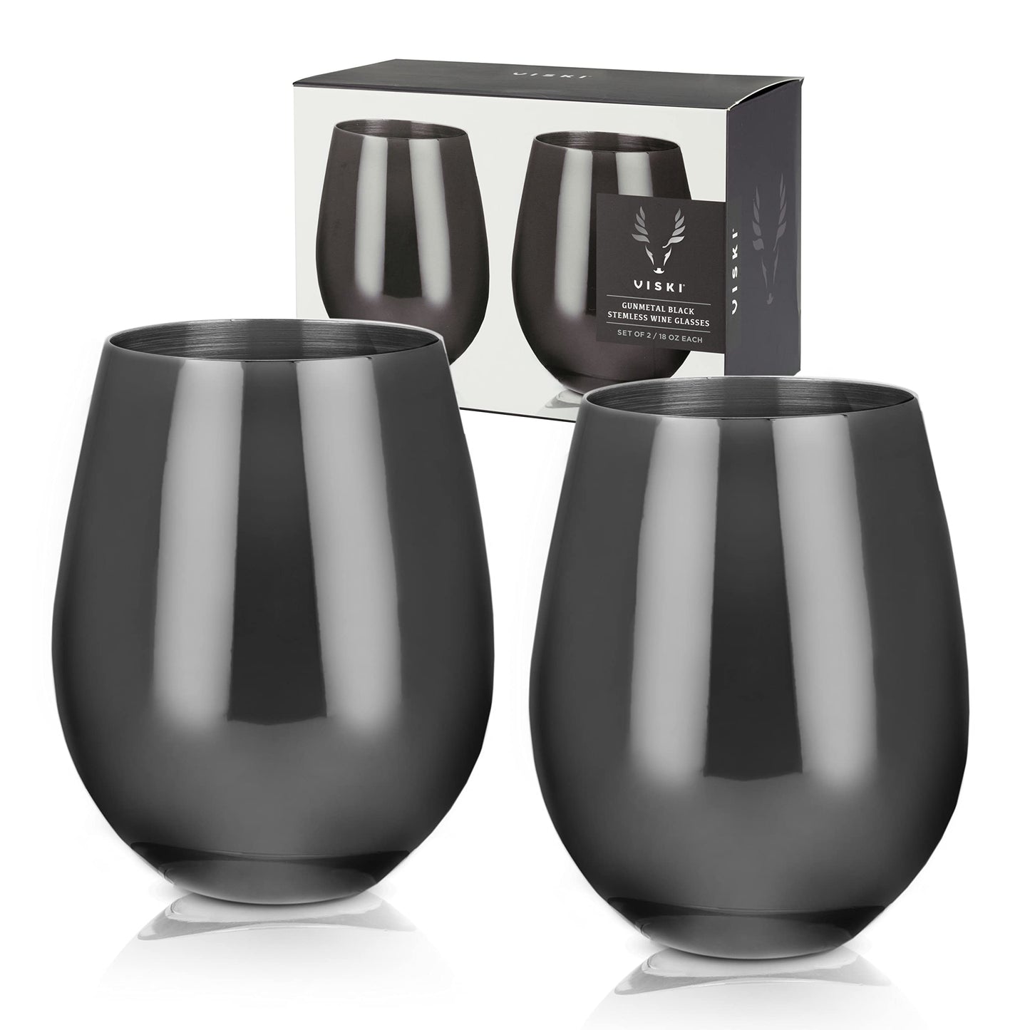 Verres à vin Viski Gold, ensemble de verres à vin sans pied, acier inoxydable avec finition dorée, 18 onces, lot de 2, or