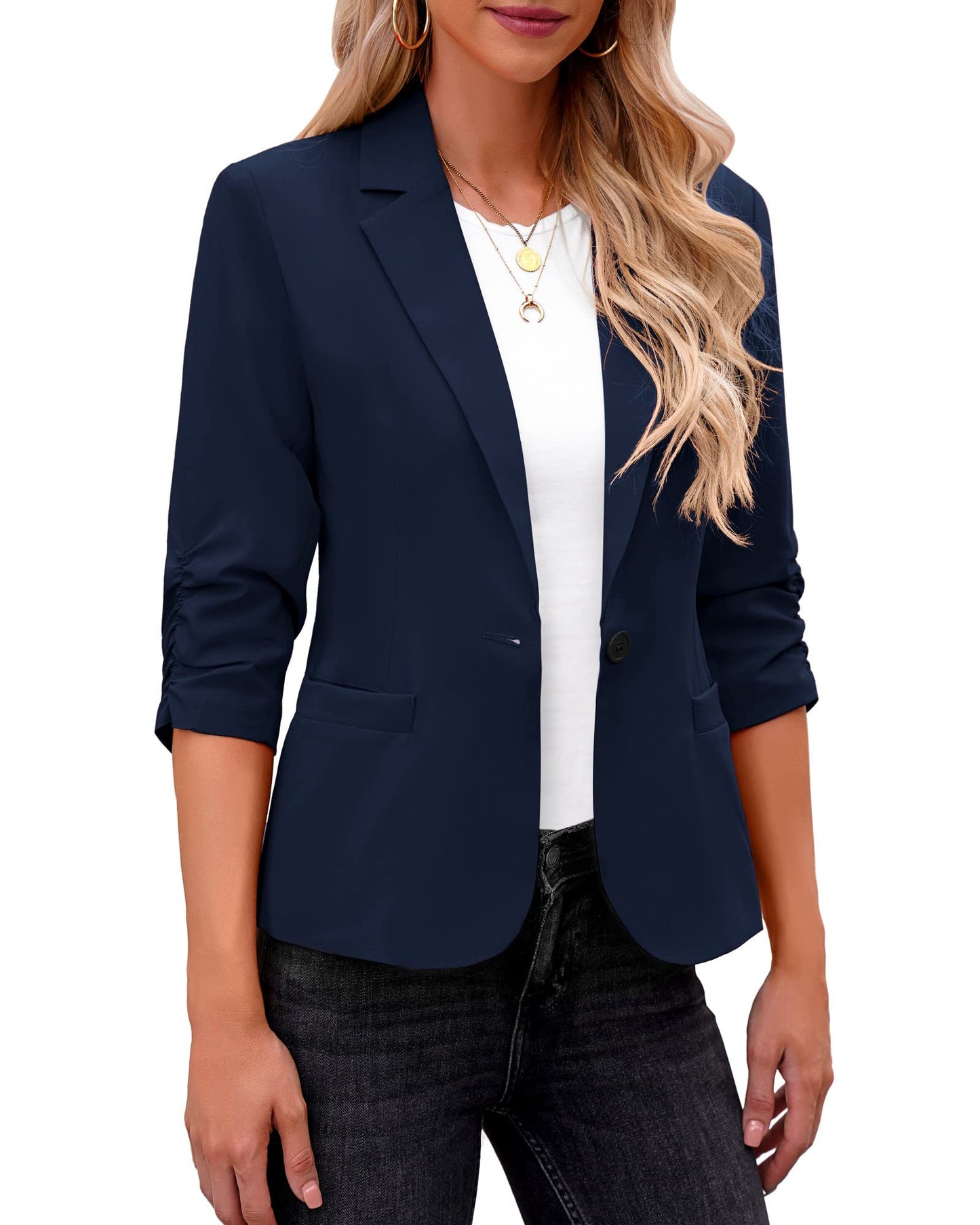 LookbookStore Blazer für Damen Anzugjacken Eleganter Blazer mit 3/4-Ärmeln Business-Casual-Outfits für die Arbeit