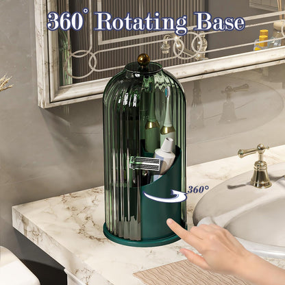 Multi-Use Bathroom Caddy, Dustproof Rotating Organizer with Cover
