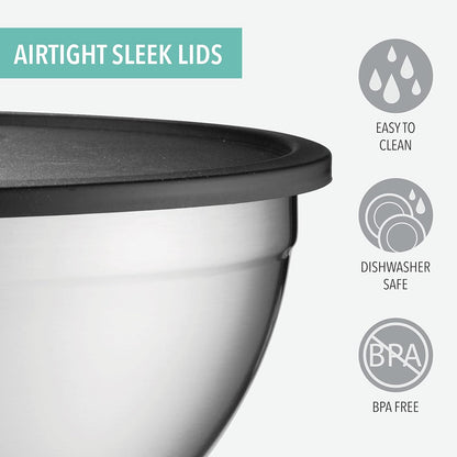 Stainless Steel Mixing Bowls with Airtight Lids – Nesting Set for Cooking, Baking & Storage