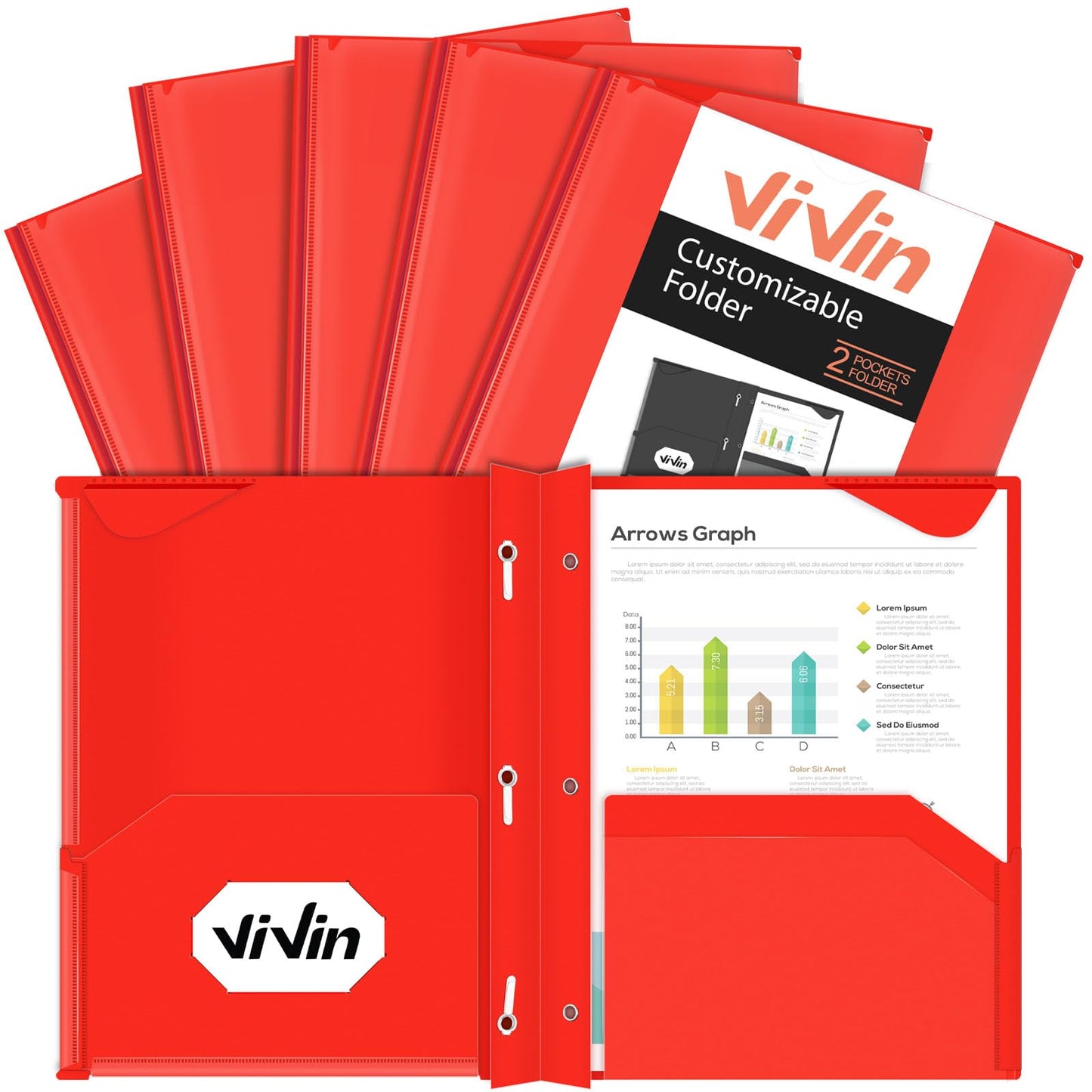 ViVin Heavyweight Plastic Folders with Pockets and Prongs, Two Pockets, Clear Front Pocket & Stay-Put Tabs, 6 Pack, Hold US Letter Size Paper, for School and Office - White