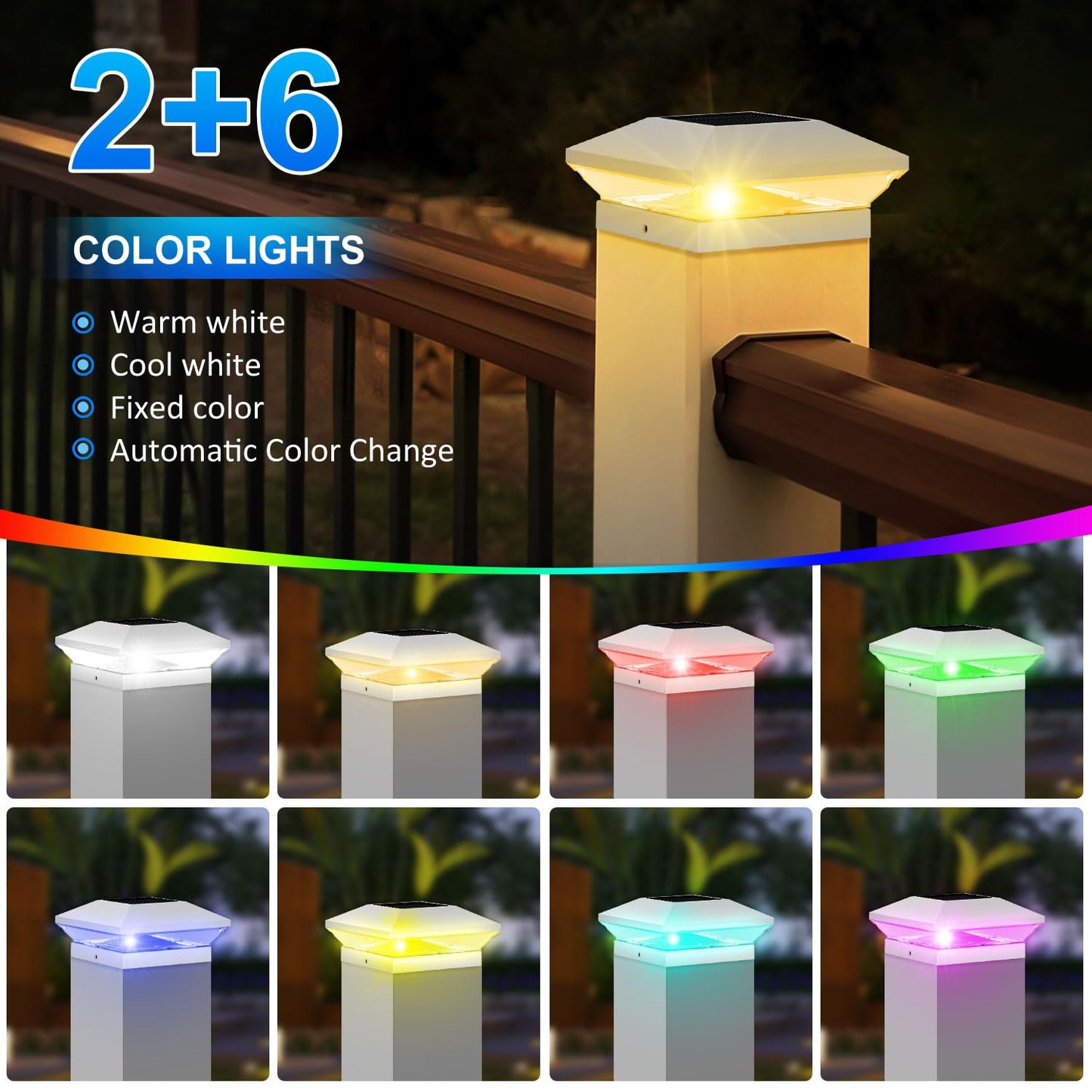 T-SUN Solar Post Cap Lights, 6 Pack – Warm & Cool White, Waterproof, Fits 4x4/5x5/6x6 Posts