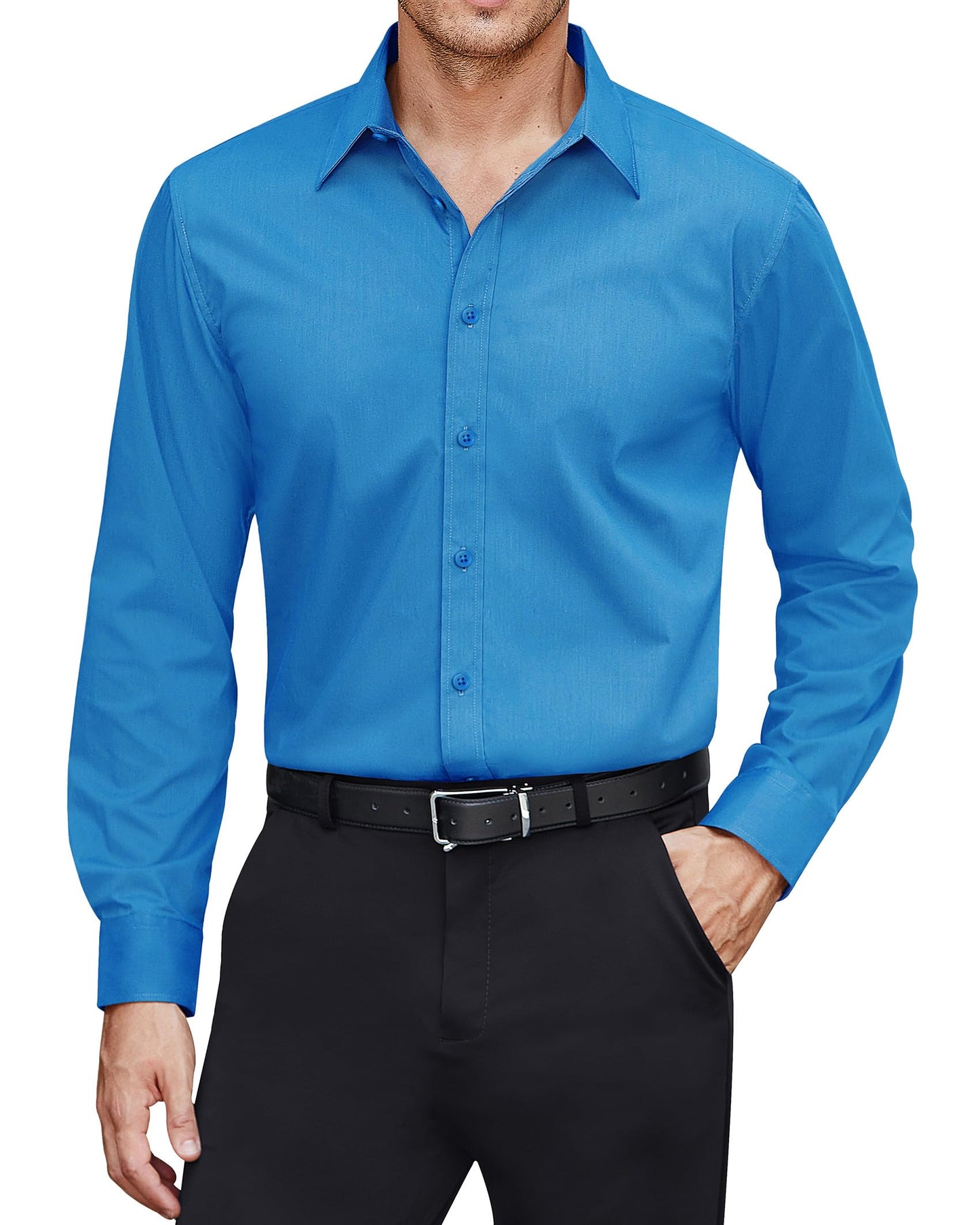J.VER Men's Dress Shirts Stretch Stain Shield Long Sleeve Solid Formal Shirt Business Casual Button Down Shirts