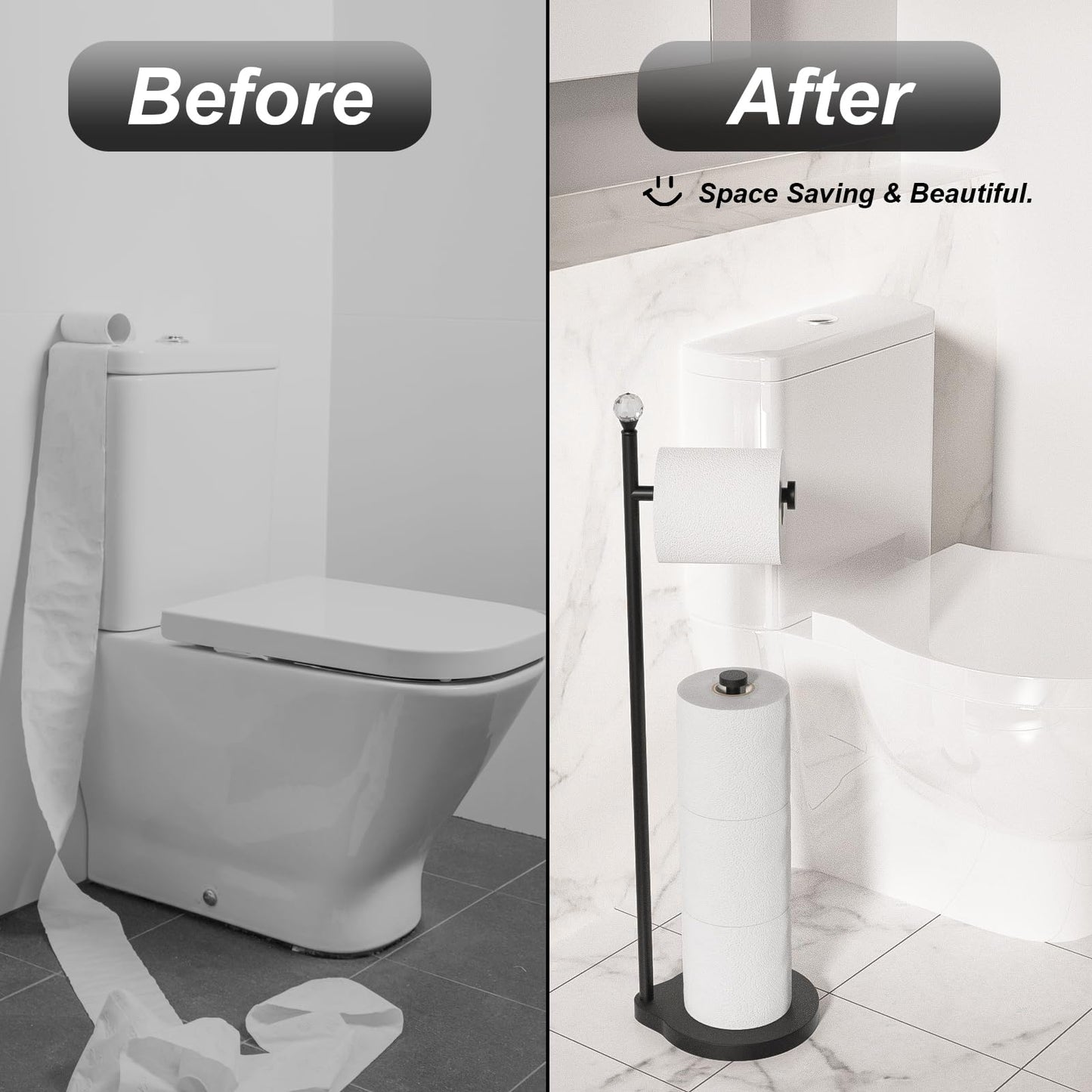 Weighted Freestanding Toilet Paper Holder – Metal Bathroom Stand with Crystal Accent