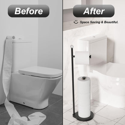 Weighted Freestanding Toilet Paper Holder – Metal Bathroom Stand with Crystal Accent