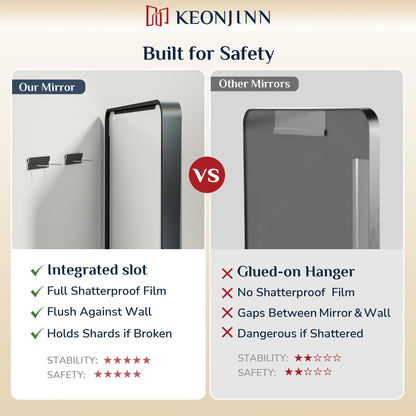 Keonjinn Black Mirror for Bathroom Sink, 24 x 30 Inch Sandblasted Finish Aluminum Wall Mirrors, Matte Black Rectangle Farmhouse Mirror with Shatterproof HD Tempered Glass, Anti-Rust Metal Frame