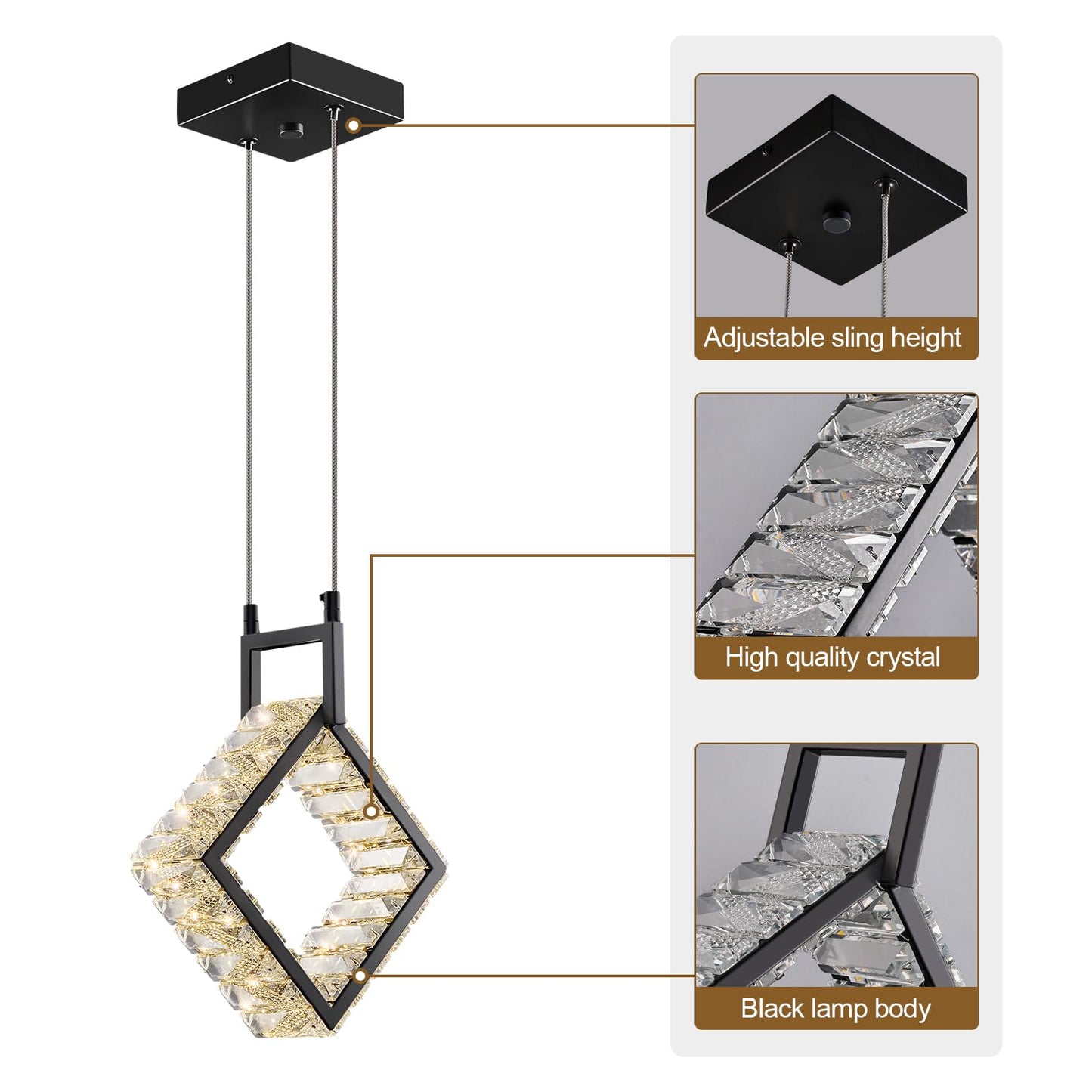 Kitchen Island Mini Light Fixture Modern Led Crystal Pendant Light Gold Rectangle Chandelier for Dining Room Living Room Kitchen Bedroom Bar（1-Pack）