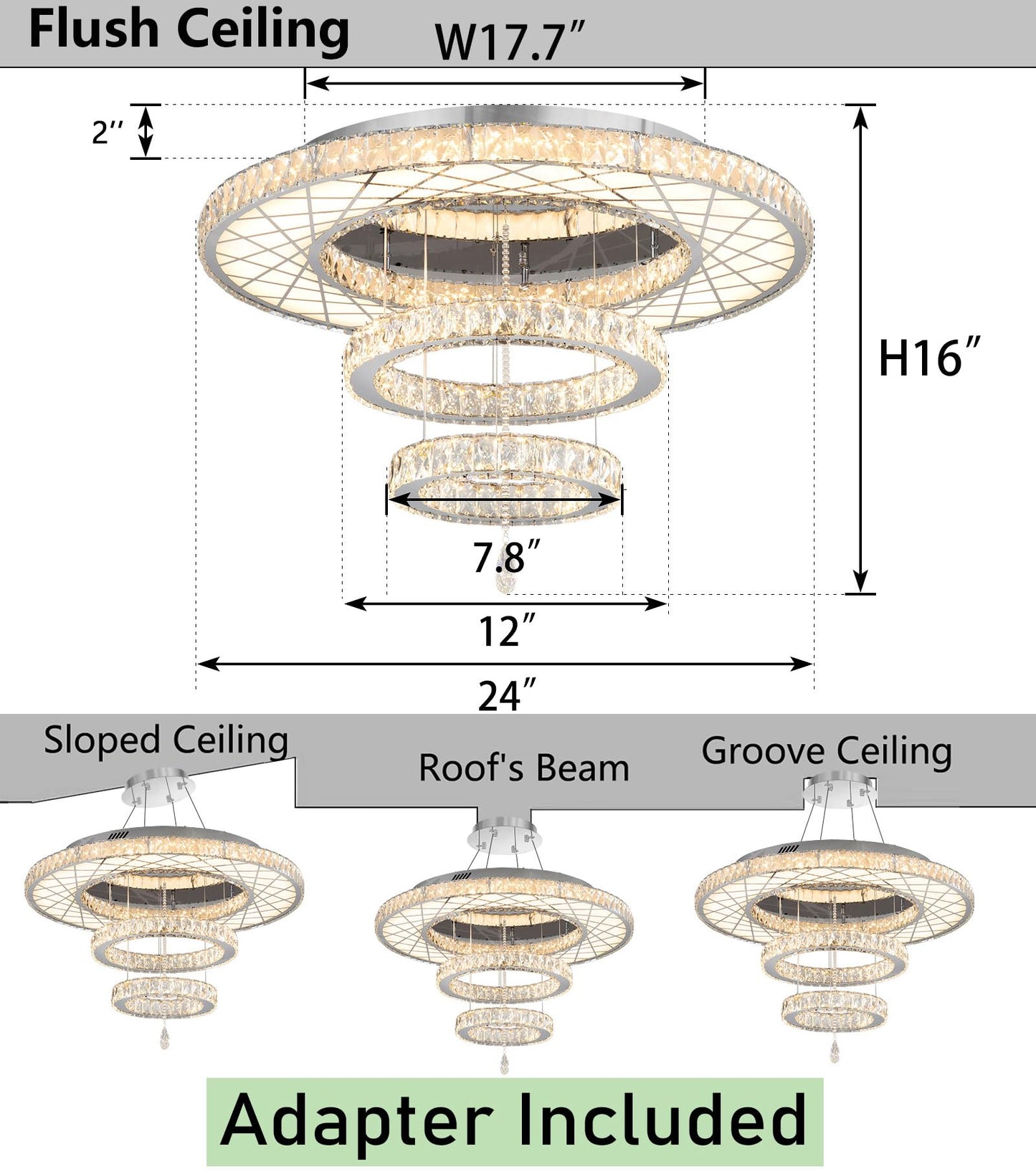 Modern Flush Ceiling Chandelier Bedroom Light Fixtures Crystal Flat Sloping Ceiling Lights for Hallway Kitchen Dining Room Dimmable Light with Remote Gold