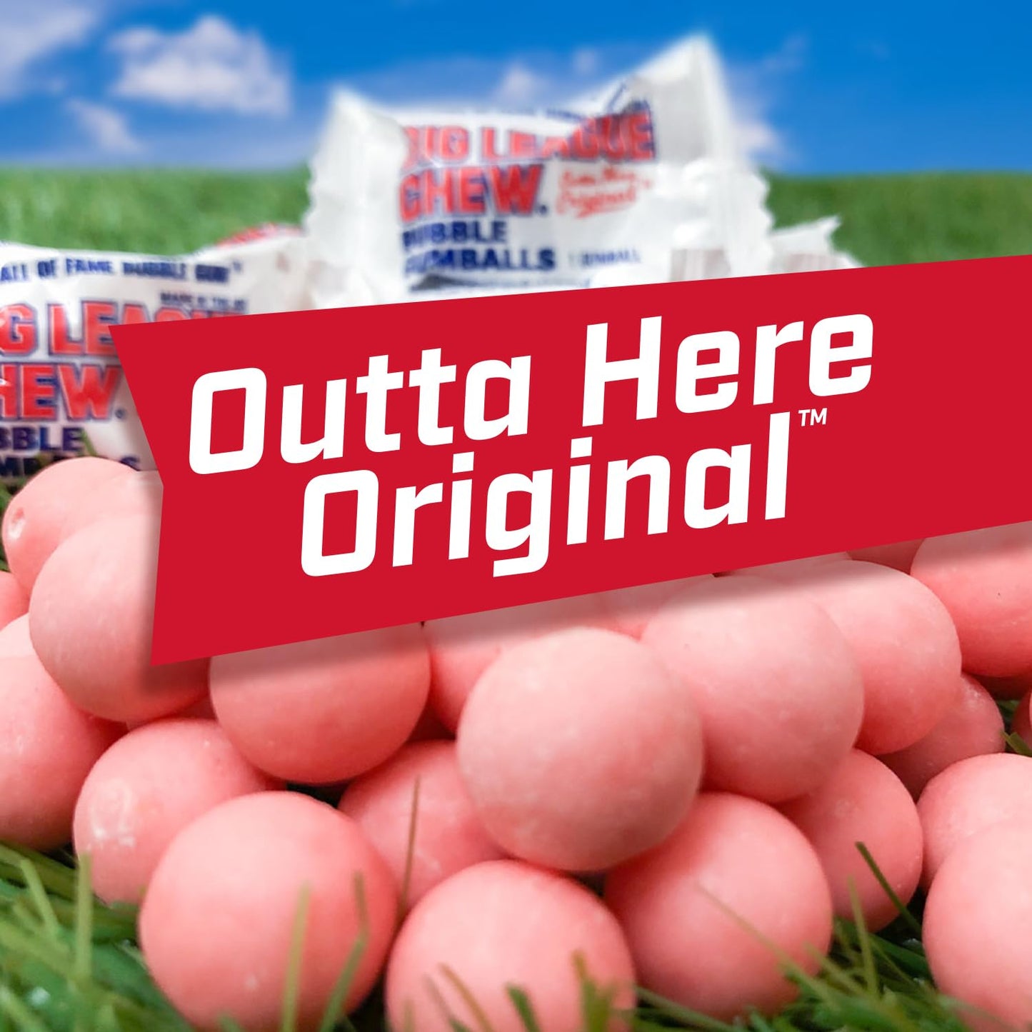 Big League Chew Outta Here Original Bubble Gum – klassischer Ballpark-Geschmack | Perfekt für Baseballspiele, Teams, Imbissbuden, Partys und mehr | Packung mit 12 Beuteln (je 2,12 oz)