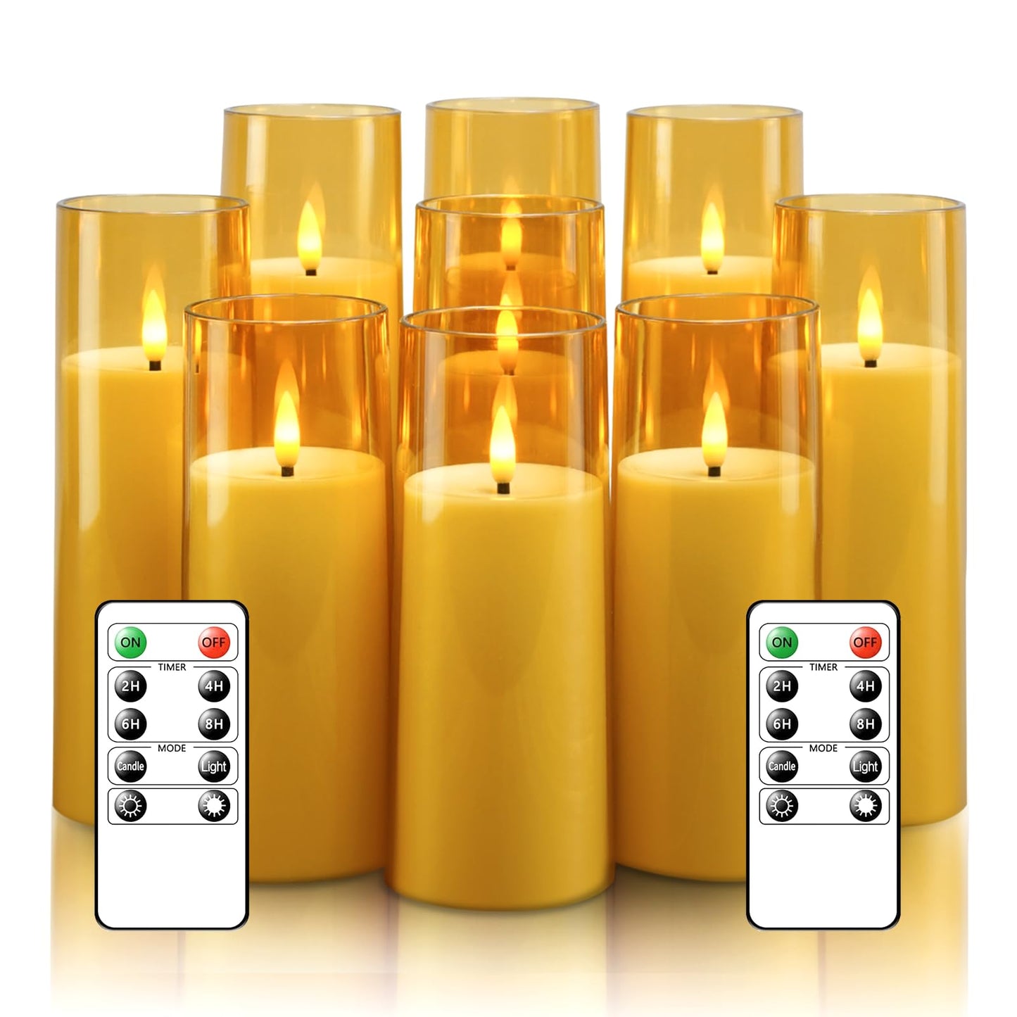 Flickering Flameless Candles Battery Operated with Remote and 2/4/6/8 H Timer Plexiglass Led Pillar Candles Pack of 9 (D2.3"xH 5"6"7")with Realistic Moving Wick Candles for Home Decor(White)