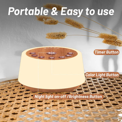 White Noise Machine – 25 Soothing Sounds, Color Night Light, Timers