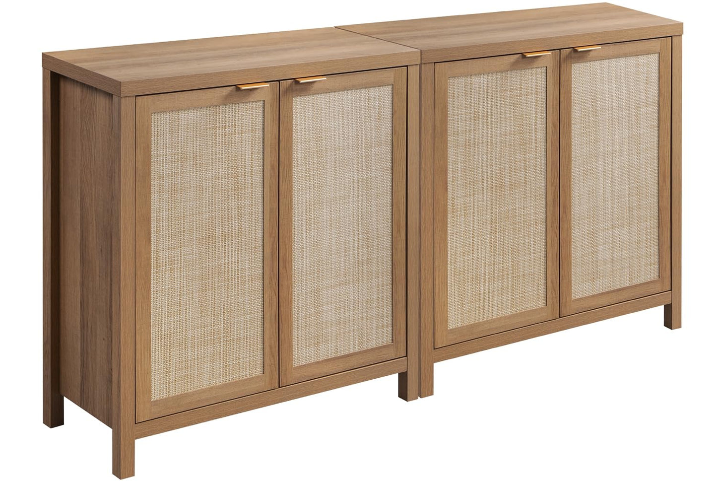 SICOTAS Rattan-Sideboard, Buffetschrank – großer Küchenschrank im Boho-Stil mit Rattan-Aufbewahrung – Holz-Kaffeebar-Schrank, Buffet-Konsolentisch für Esszimmer, Wohnzimmer, Flur – Natur 