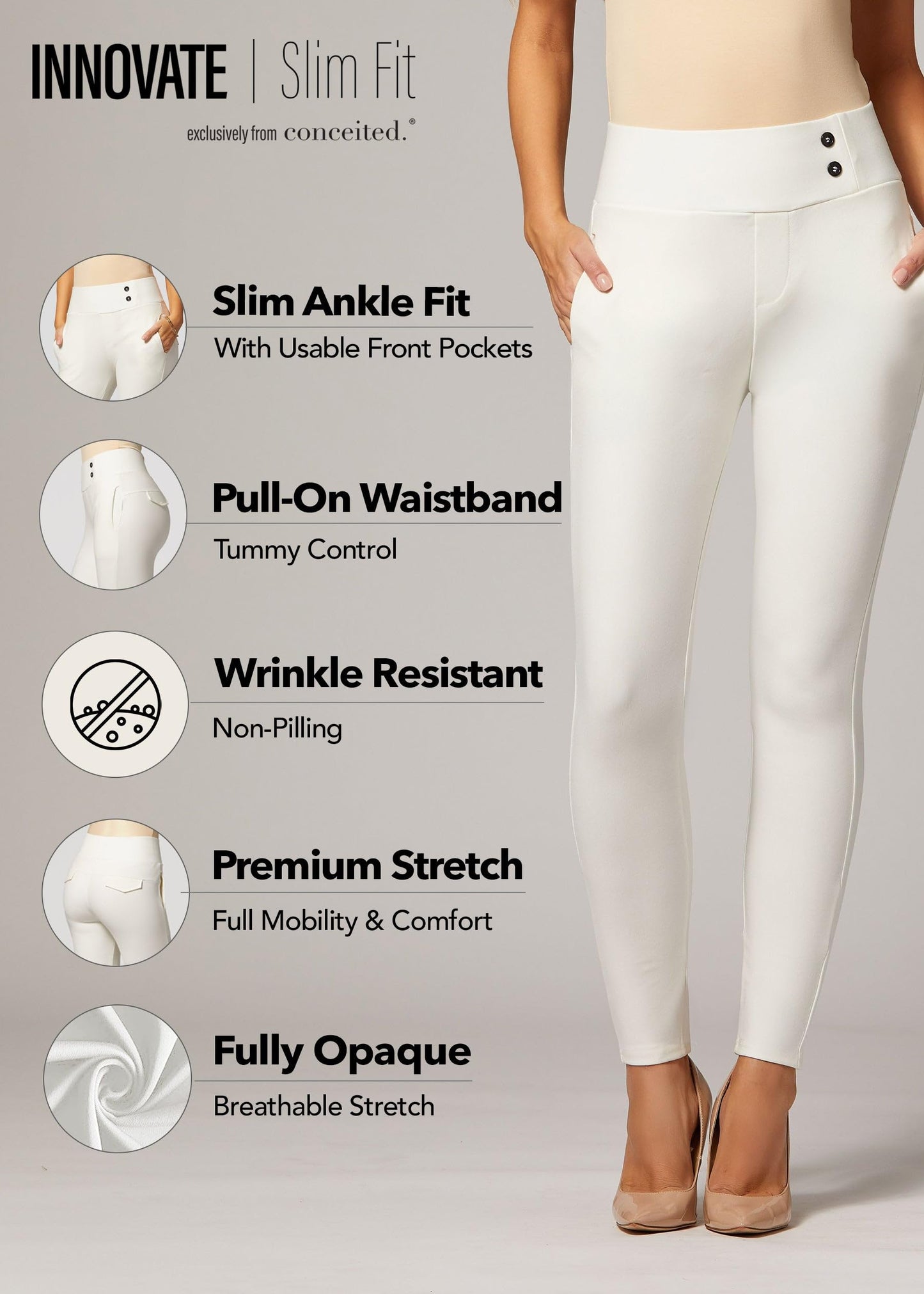 Conceited Dress Pants Women - Stretchy - Tummy Control - All Day Comfort Wear to Work - Womens Pants in Regular and Plus Size