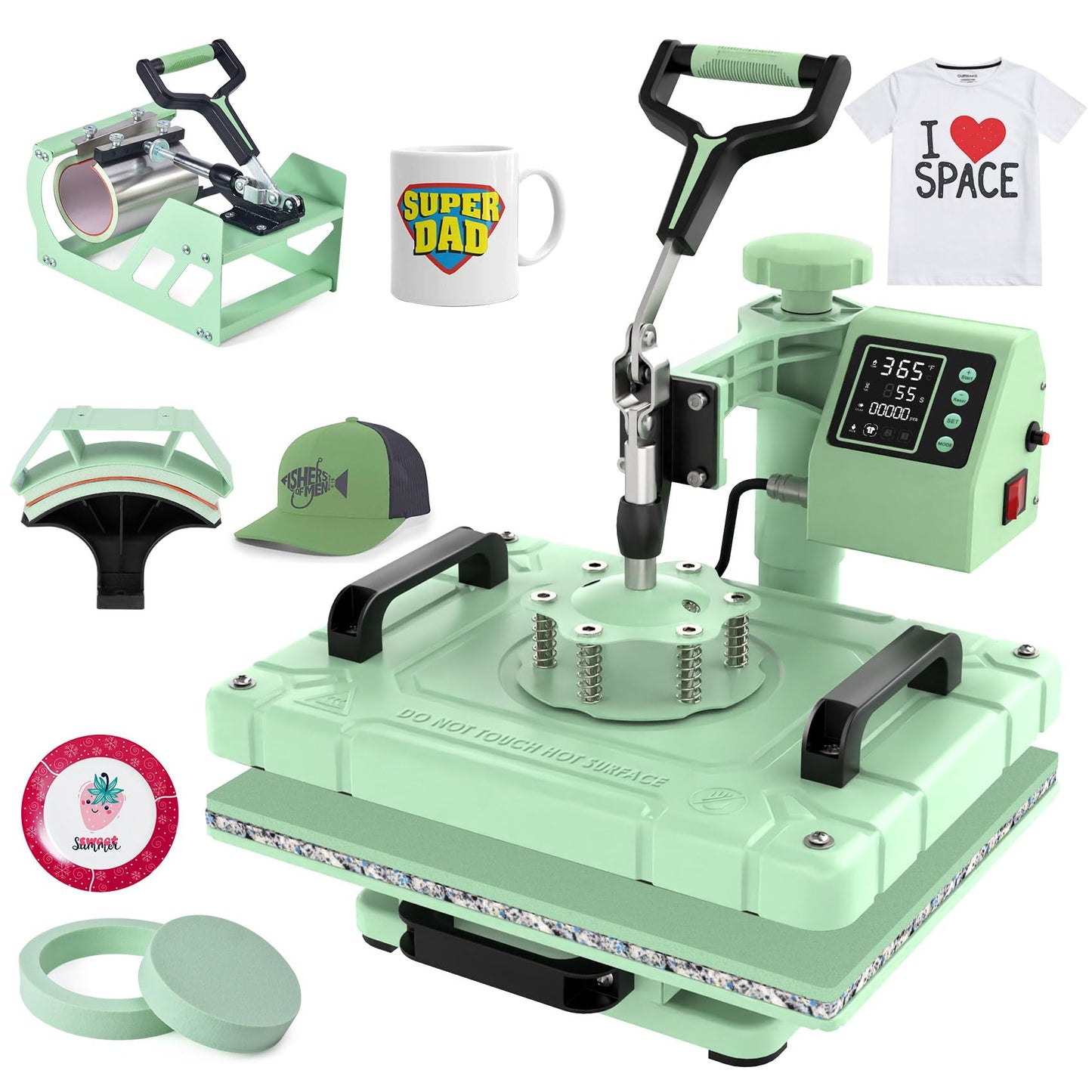 Slendor 5 in 1 Heat Press Machine 12x15 Inch T-Shirt Pressing Machine 360° Swing Away Sublimation Heat Press Digital Heat Transfer with 11OZ Tumbler Press, Multifunction Combo for Hat Cap Mug Plate