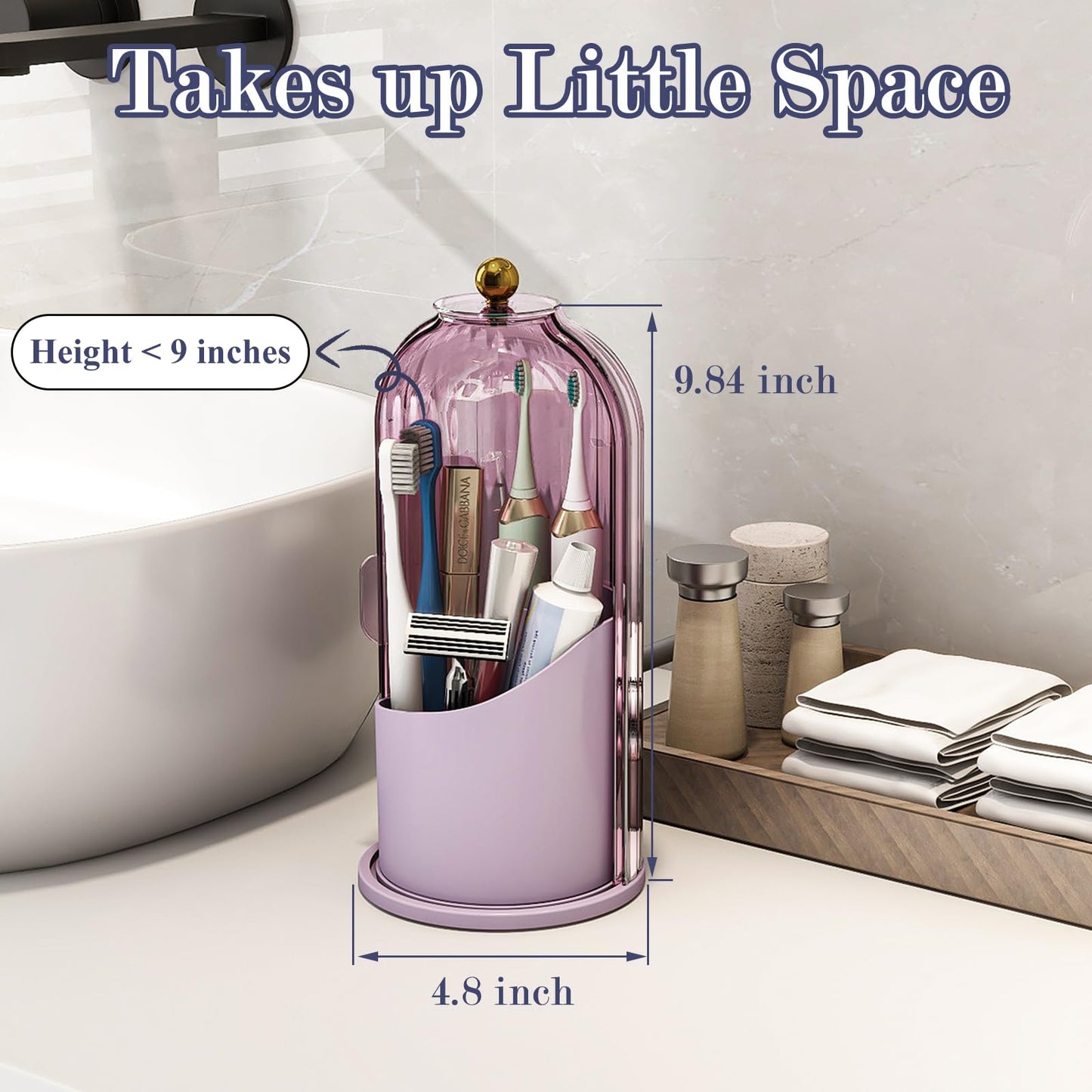Multi-Use Bathroom Caddy, Dustproof Rotating Organizer with Cover
