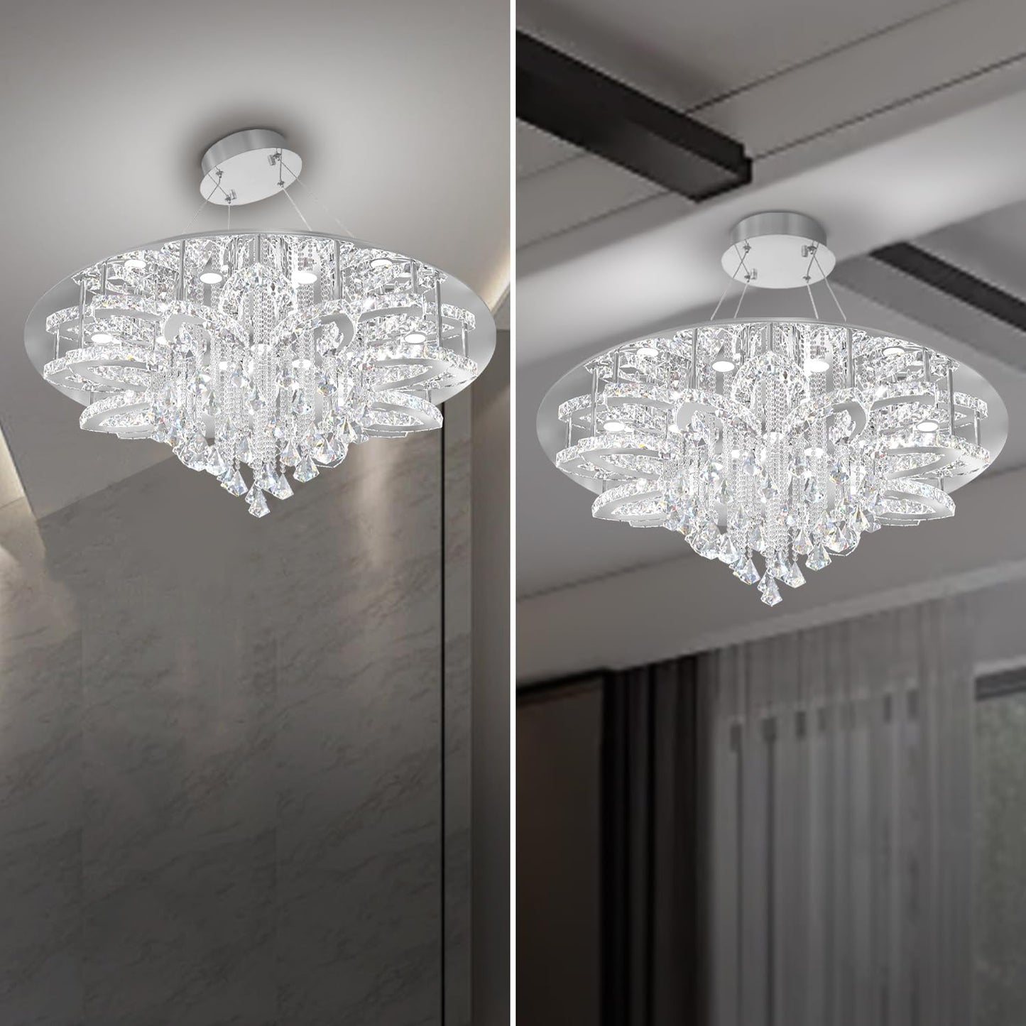 Flashing God W40 Modern Crystal Chandelier for Living Room Crystal Flush Mount LED Gold Ceiling Light Fixture for Foyer Dining Room Hallway Dimmable 2700k 4500k 6000k