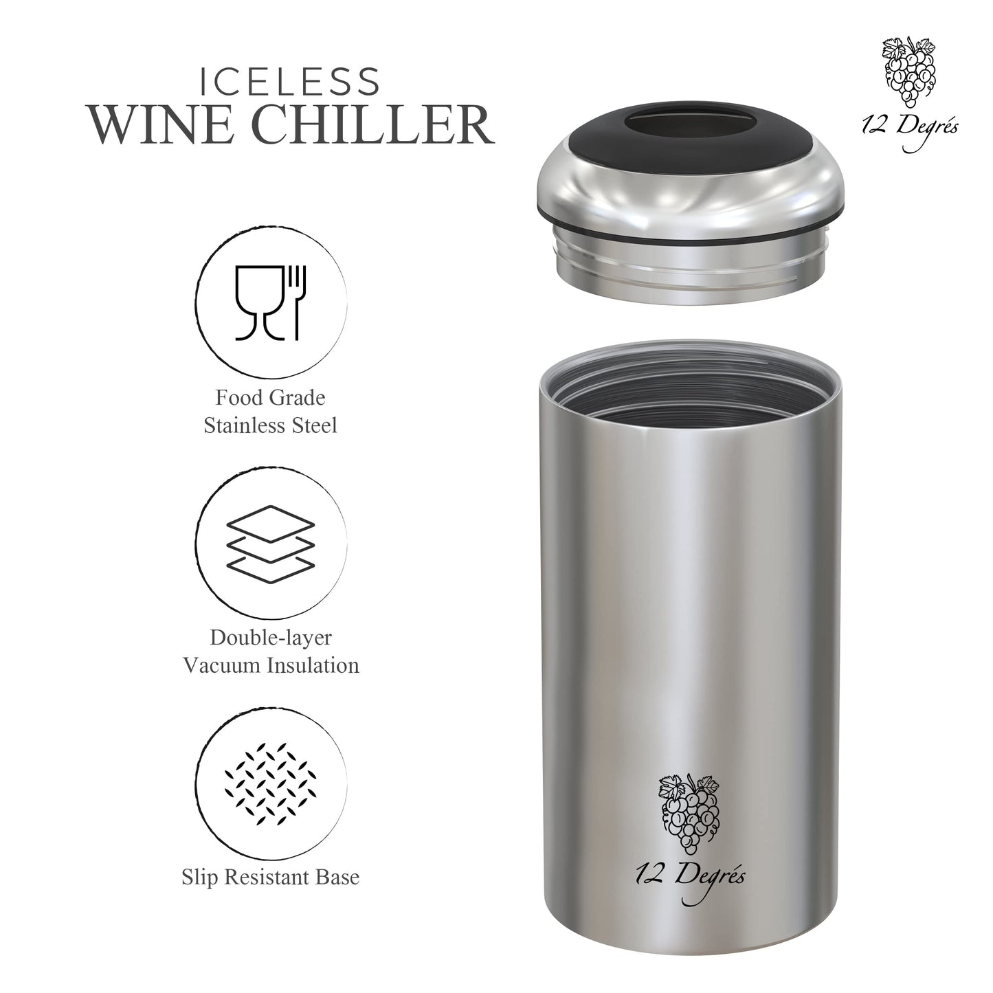 Wine Chiller Set - Perfect Wine Gifts for Women & Men - Stainless Steel Insulated Wine Cooler with Wine Pump, Aerator & 4 Stoppers (Black)