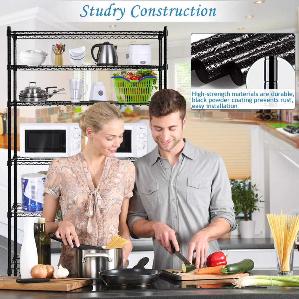 5-Tier Adjustable Heavy Duty Metal Storage Shelves, 250 Capacity Per Shelf, 36" X 14" X 72" Wire Shelving Unit Rack for Garage Closet Pantry, Black