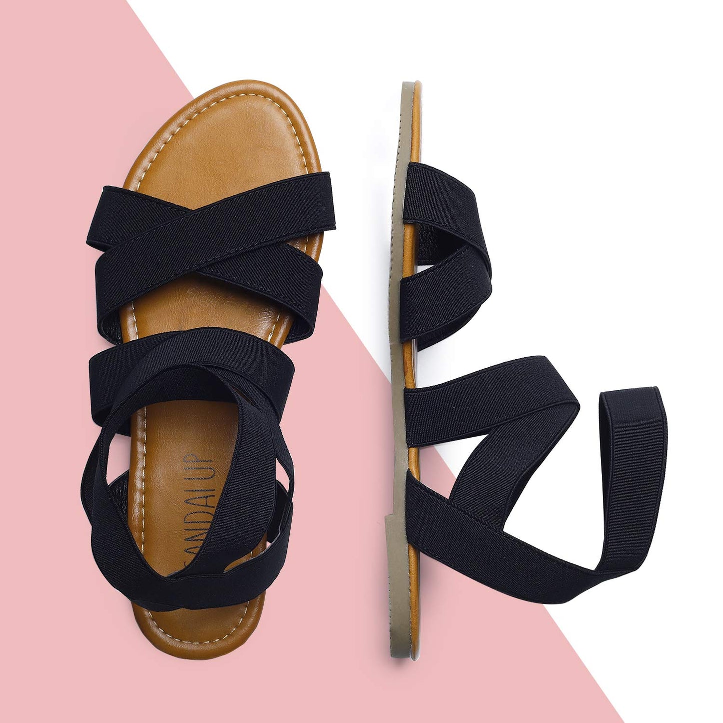 SANDALUP Elastic Ankle Strap Flat Sandals for Women