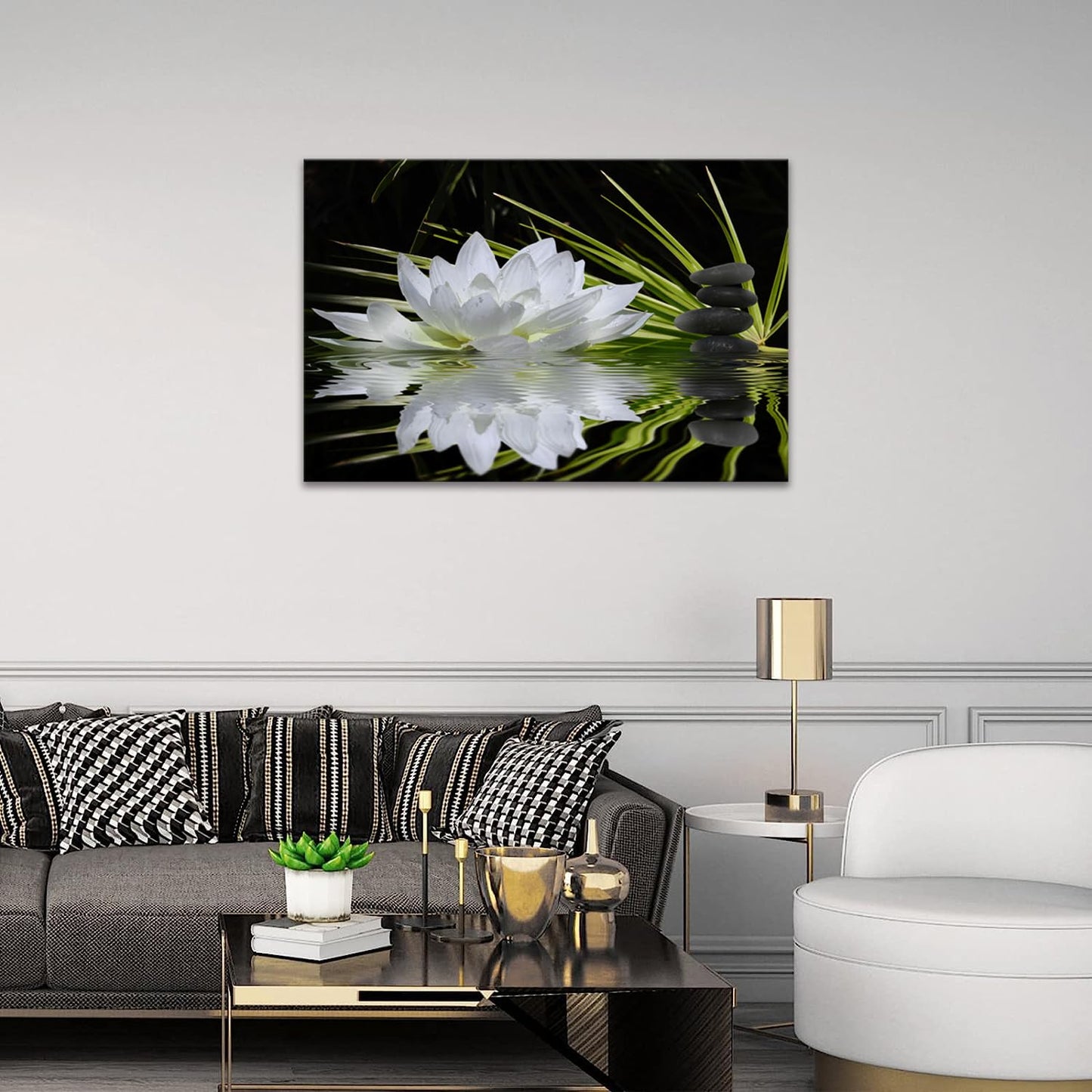 Canvas Prints Art Lotus Floral Pictures Wall Art for Zen Office Decor Meditation Poster Modern Artwork Painting Framed Ready to Hang(12x16inch)