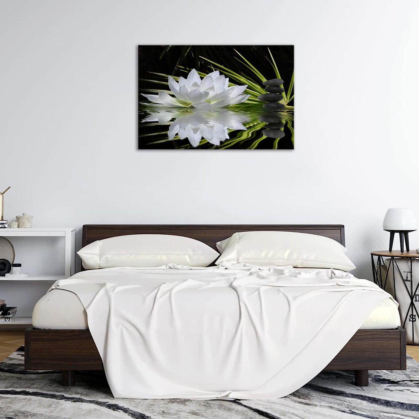 Impressions sur toile Art Lotus Floral Pictures Art mural pour décoration de bureau zen Affiche de méditation Peinture d'art moderne encadrée prête à accrocher (12x16 pouces) 