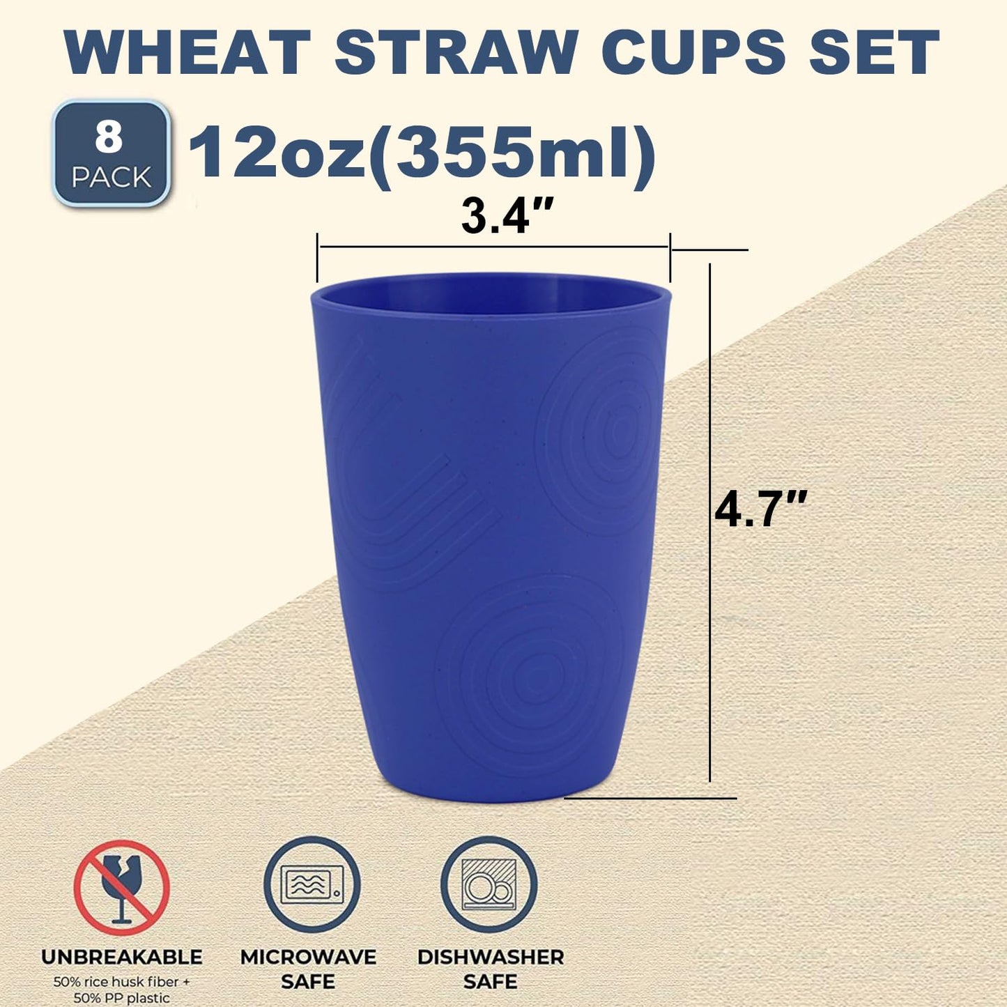Wheat Straw Cups 8 PCS Good Alternative to Plastic Reusable Cups 20 oz Unbreakable Drinking Cup Reusable Dishwasher Safe Water Plastic Glasses Colorful Series