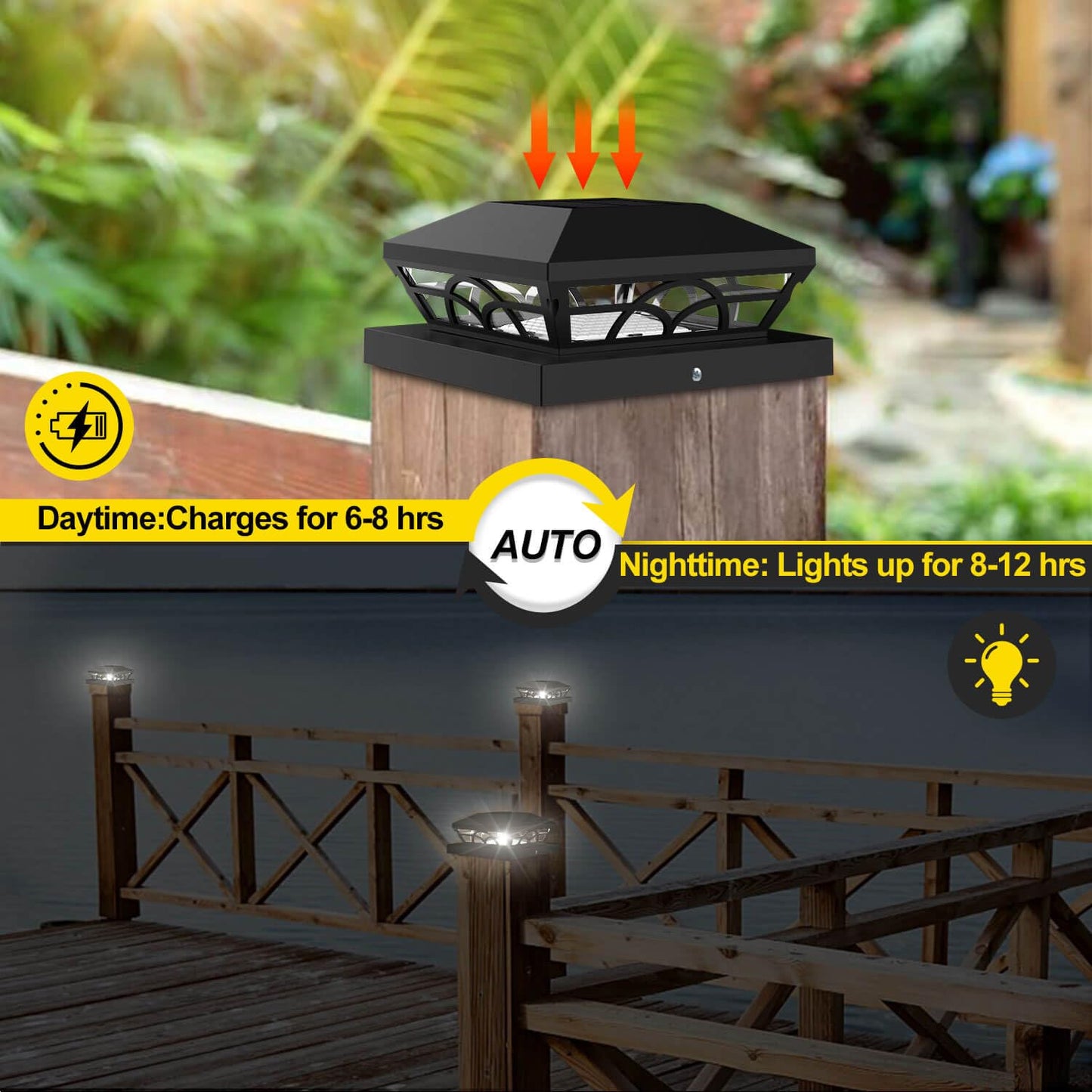 T-SUN Solar Post Cap Lights, 6 Pack – Warm & Cool White, Waterproof, Fits 4x4/5x5/6x6 Posts
