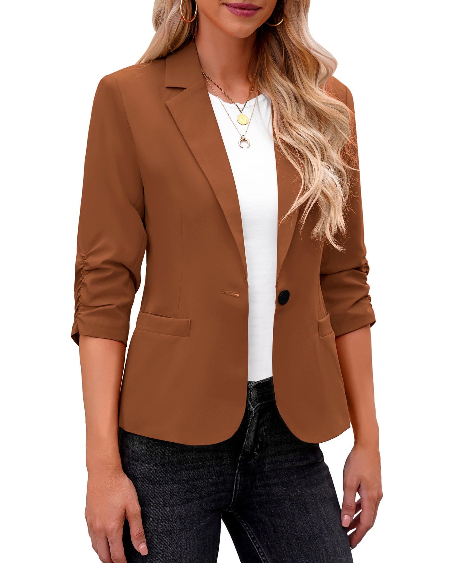 LookbookStore Blazer für Damen Anzugjacken Eleganter Blazer mit 3/4-Ärmeln Business-Casual-Outfits für die Arbeit