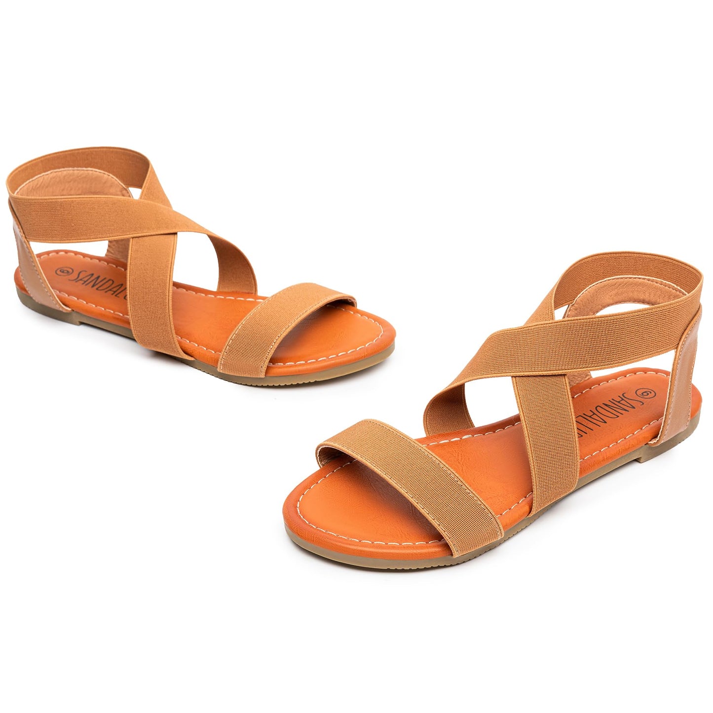 SANDALUP Elastic Ankle Strap Flat Sandals for Women