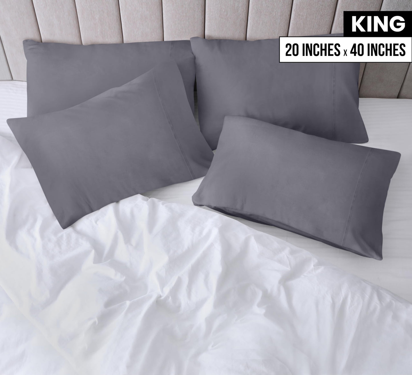 Taies d'oreiller Queen Utopia Bedding - Paquet de 4 - Fermeture à enveloppe - Tissu en microfibre brossé doux - Housses d'oreiller résistantes au rétrécissement et à la décoloration - Taille Queen 20 X 30 pouces (Queen, Gris) 