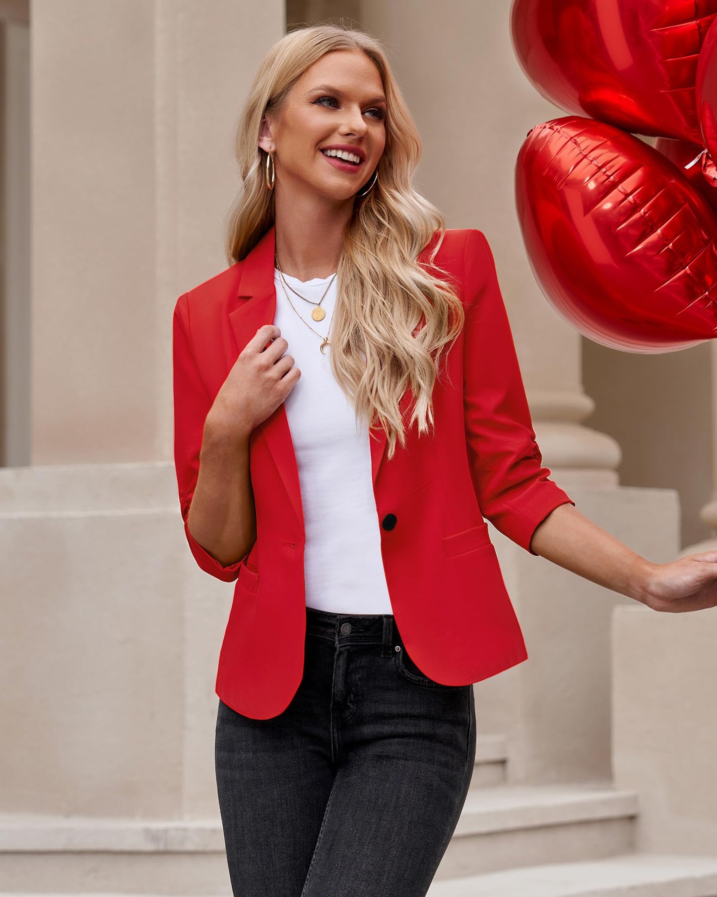 LookbookStore Blazer für Damen Anzugjacken Eleganter Blazer mit 3/4-Ärmeln Business-Casual-Outfits für die Arbeit