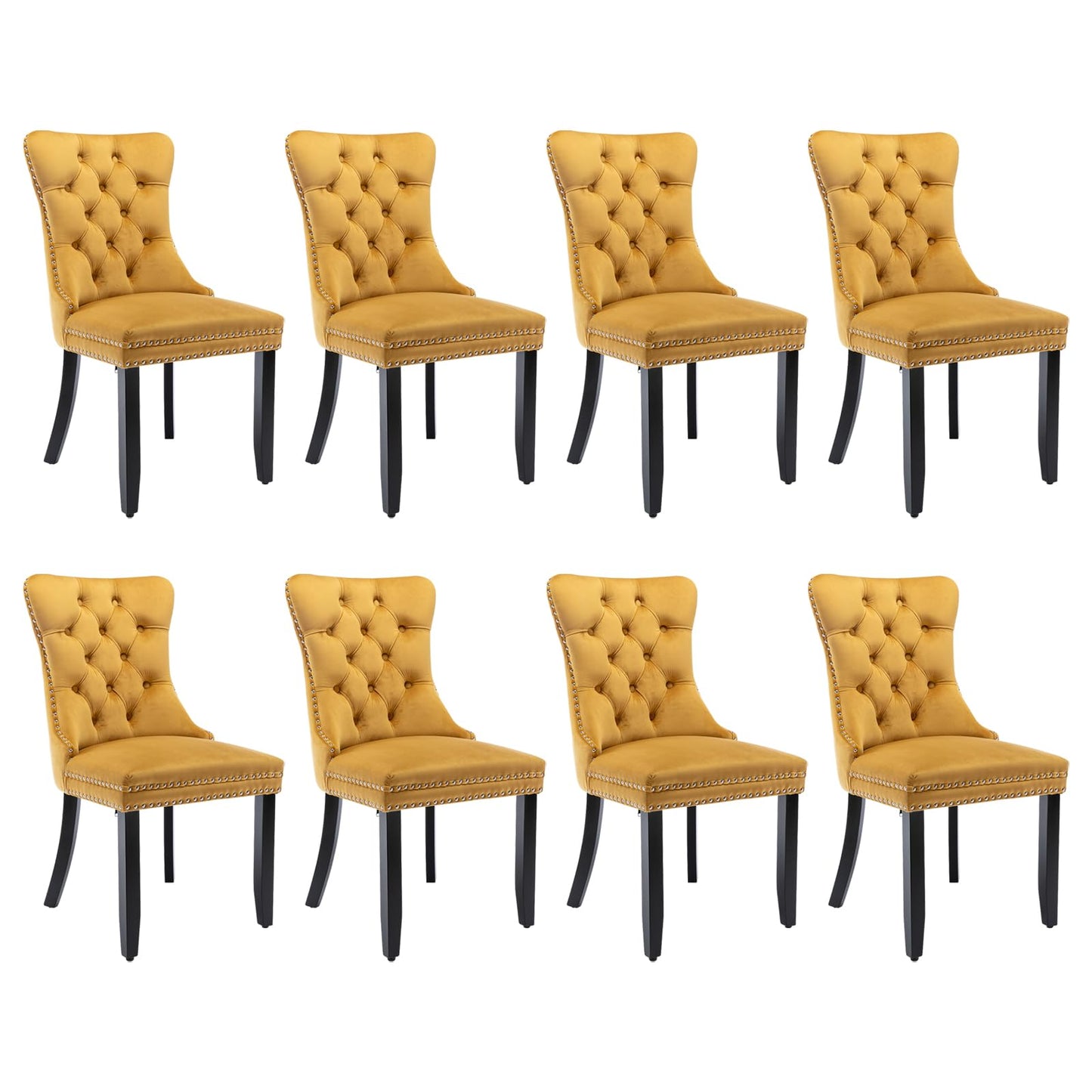 SoarFlash Leather Dining Chairs Set of 8, Tall Back Side Chair, Modern Upholstered Side Chair with Button Back Ring, Solid Wood Legs (Black&Grey)