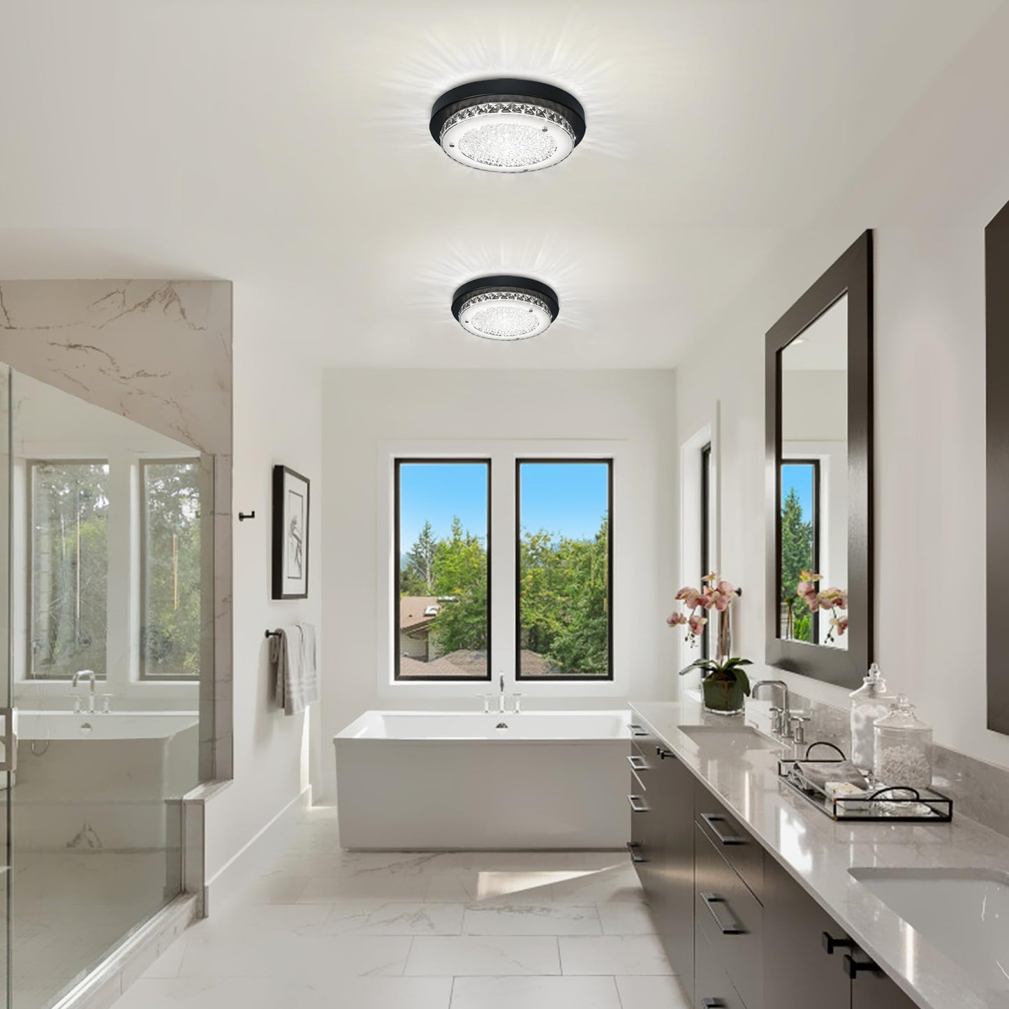 Black Crystal Flush Mount Ceiling Light – Modern Dimmable LED