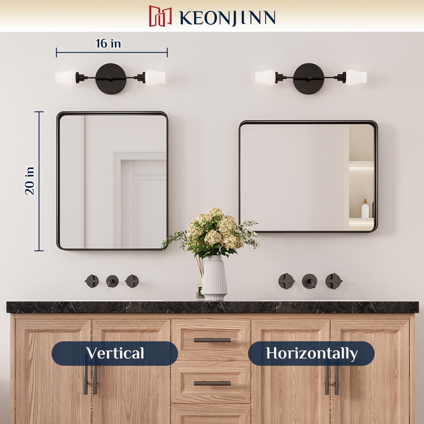 Keonjinn Black Mirror for Bathroom Sink, 24 x 30 Inch Sandblasted Finish Aluminum Wall Mirrors, Matte Black Rectangle Farmhouse Mirror with Shatterproof HD Tempered Glass, Anti-Rust Metal Frame