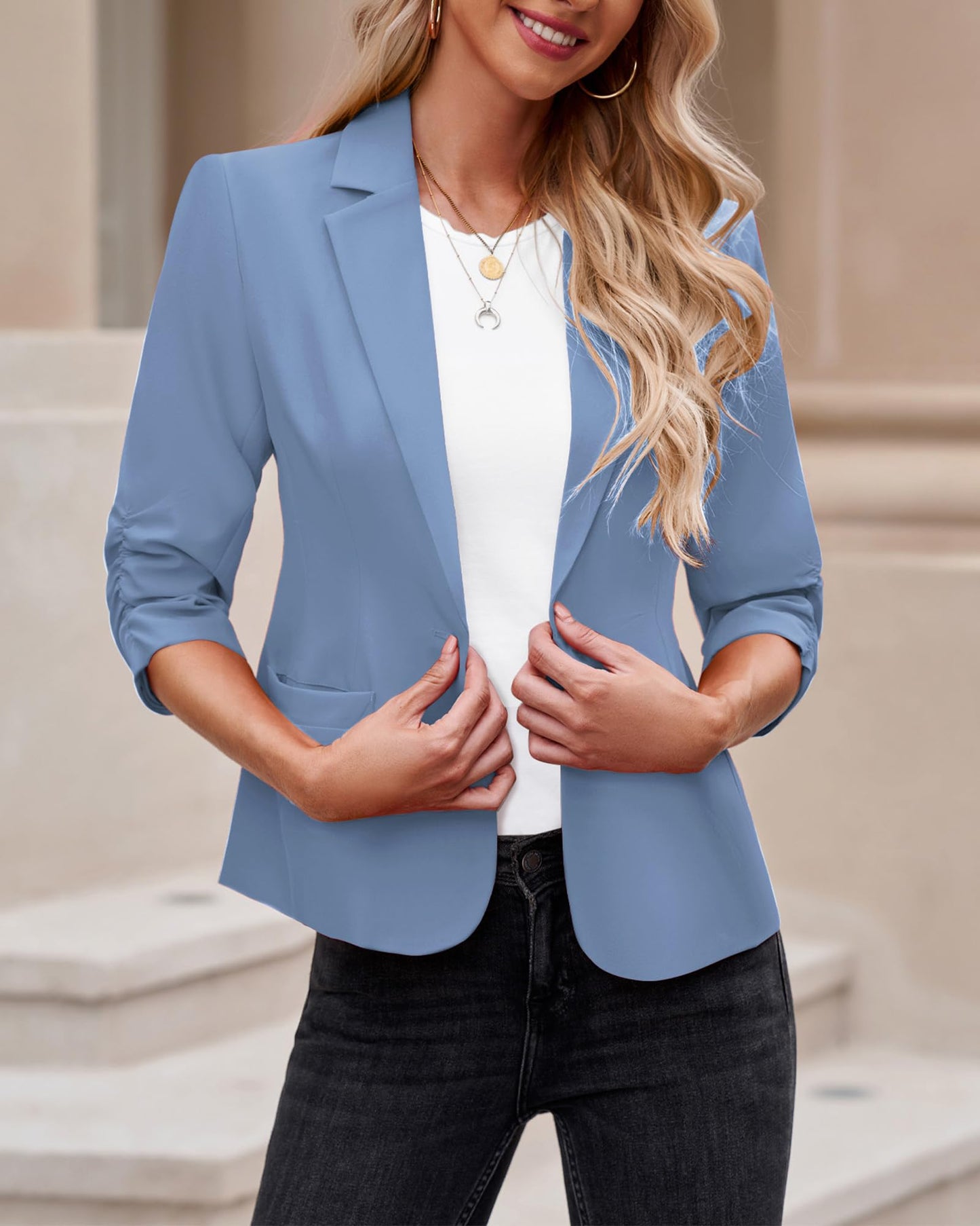 LookbookStore Blazer für Damen Anzugjacken Eleganter Blazer mit 3/4-Ärmeln Business-Casual-Outfits für die Arbeit