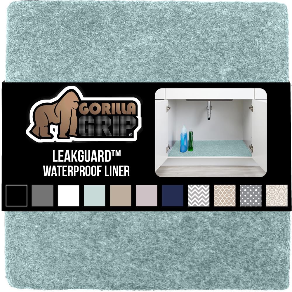 Gorilla Grip LeakGuard Non-Adhesive Under Sink Mat for Kitchen Cabinet, 24x40, Waterproof Quick Dry Shelf Liner, Durable Absorbent Felt Mats for Bathroom Sinks, Cabinets, Dresser, Damask Taupe Cream