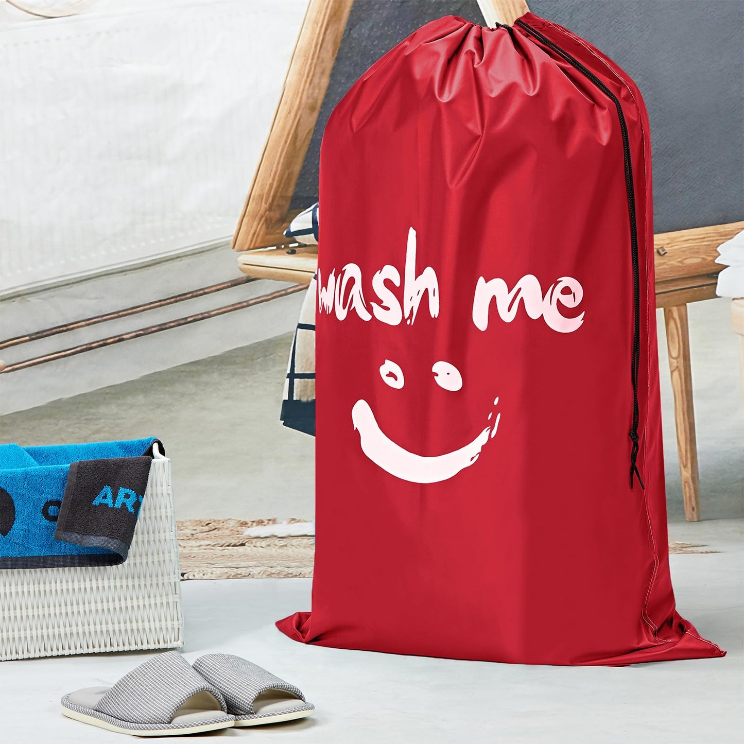 HOMEST 2er-Pack XL-Wäschebeutel „Wash Me“ für unterwegs, Organizer für schmutzige Kleidung, groß genug für 4 Ladungen Wäsche, passt problemlos in einen Wäschekorb oder Wäschekorb 