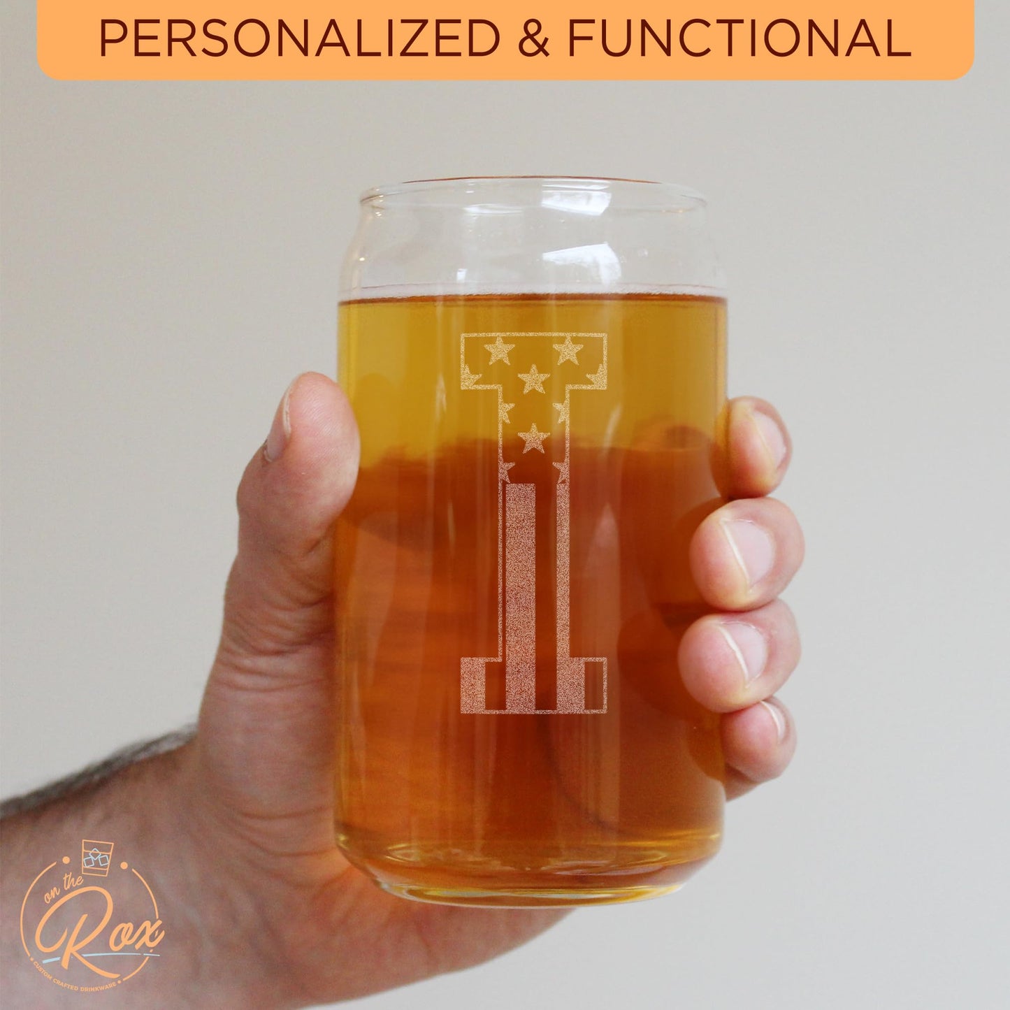 Monogram Beer Glasses for Men (A-Z) 16 oz - Engraved Beer Gifts for Men Brother Son Dad Neighbor - Unique Christmas Gifts for Him - Personalized Drinking Gift Beer Glass Mugs (J)