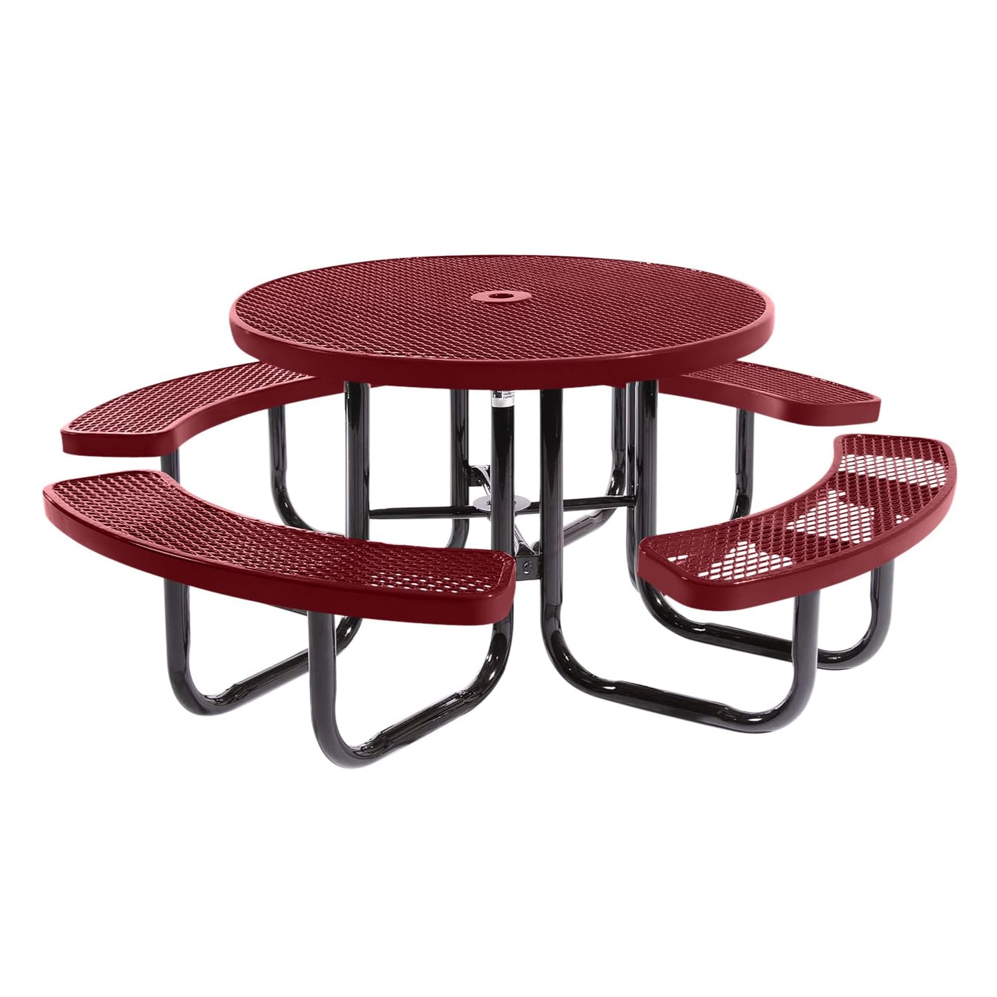 Table de pique-nique d'extérieur portable et robuste avec trou pour parasol, mobilier d'extérieur en métal déployé de qualité commerciale, fabriqué en Amérique (plateau rond de 46 po, bleu clair) 