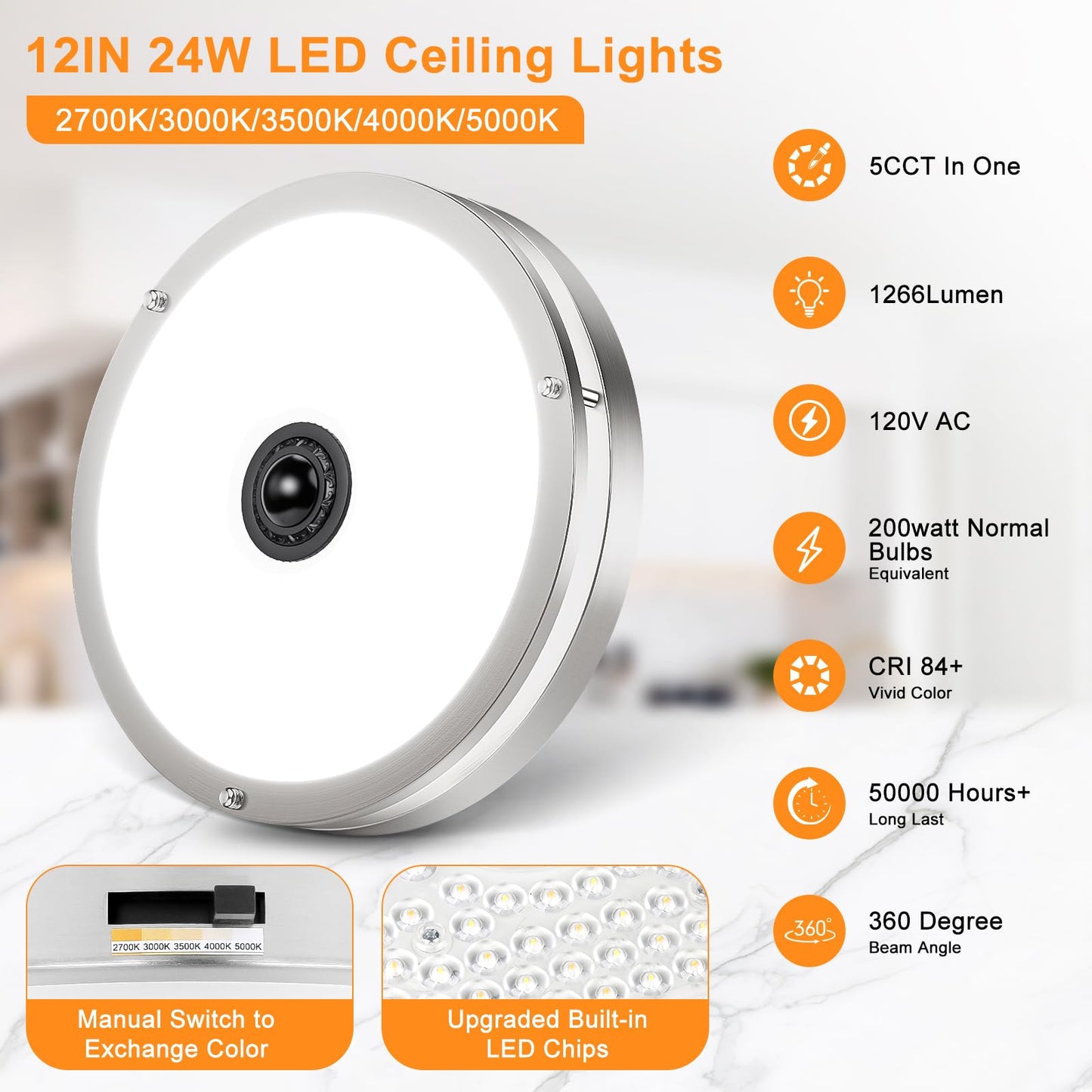 Motion Sensor LED Ceiling Light – Adjustable Color Temp, Outdoor Flush Mount