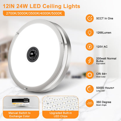 Motion Sensor LED Ceiling Light – Adjustable Color Temp, Outdoor Flush Mount