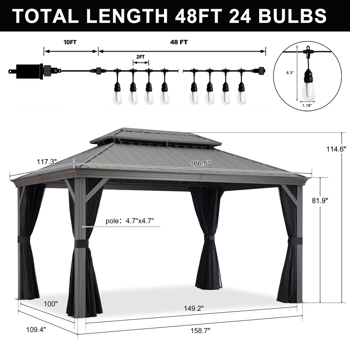 PURPLE LEAF 14' x 20' Patio Hardtop Gazebo with Light Metal Roof Heavy Duty Wind Resistance Outdoor Permanent Large Pavilion Gazebo for Patio Deck and Garden, Netting and Curtains Included, Light Grey