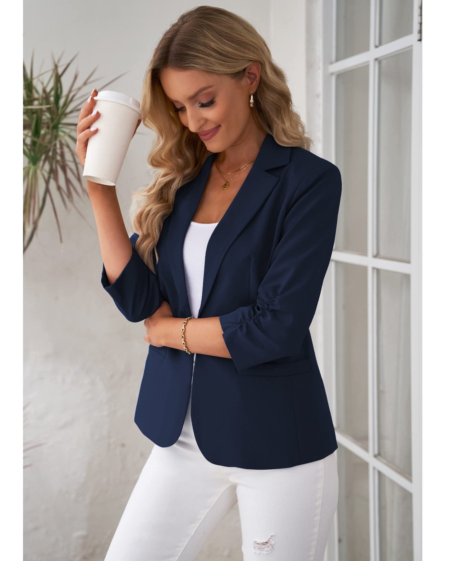 LookbookStore Blazer für Damen Anzugjacken Eleganter Blazer mit 3/4-Ärmeln Business-Casual-Outfits für die Arbeit